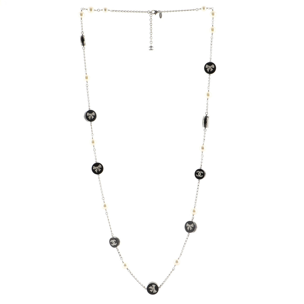 CC Long Necklace Faux Pearls and Crystal Embellished Enamel