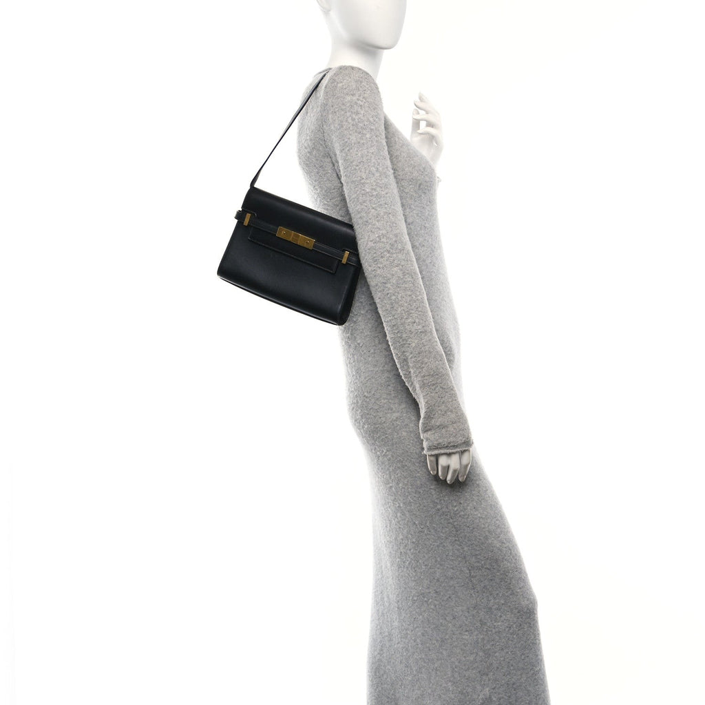 Smooth Calfskin Small Manhattan Shoulder Bag Black