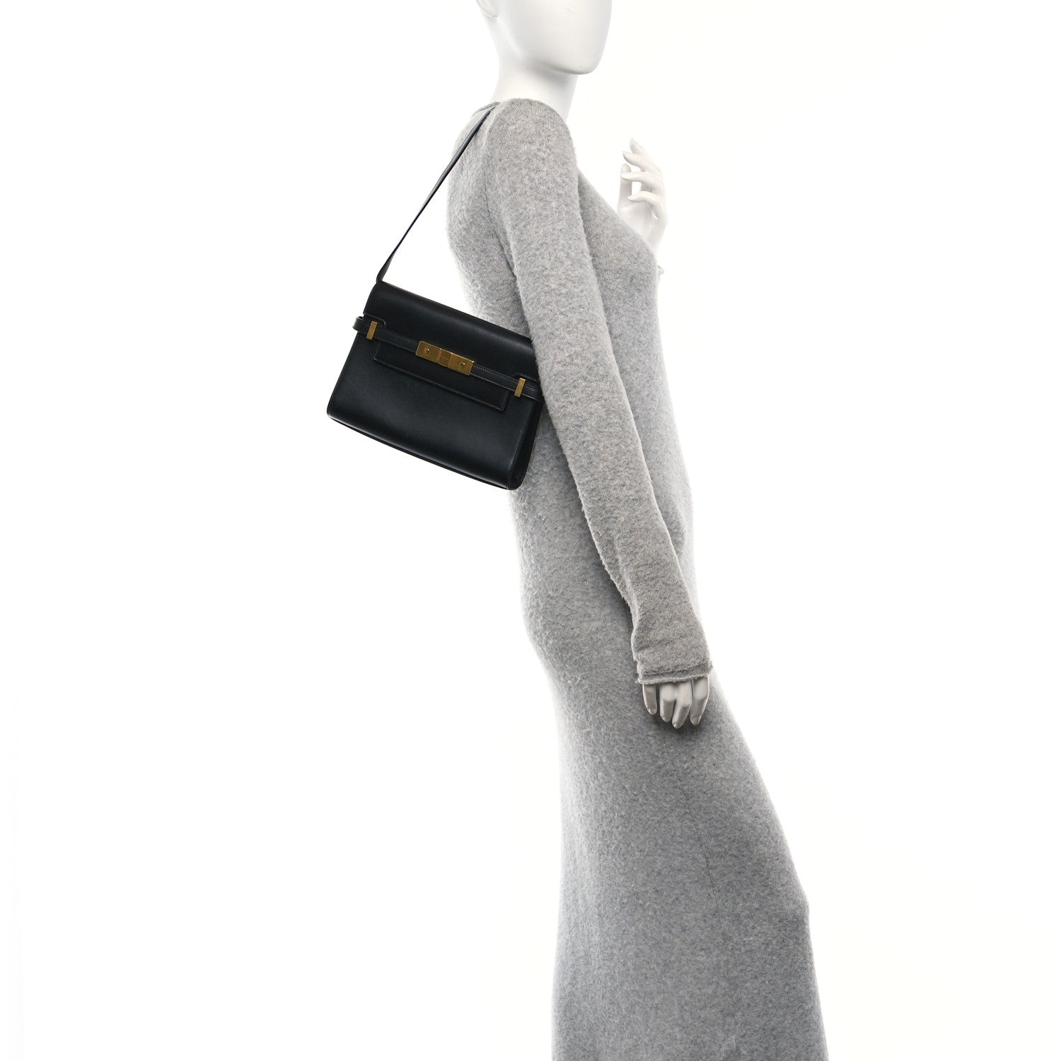 Smooth Calfskin Small Manhattan Shoulder Bag Black