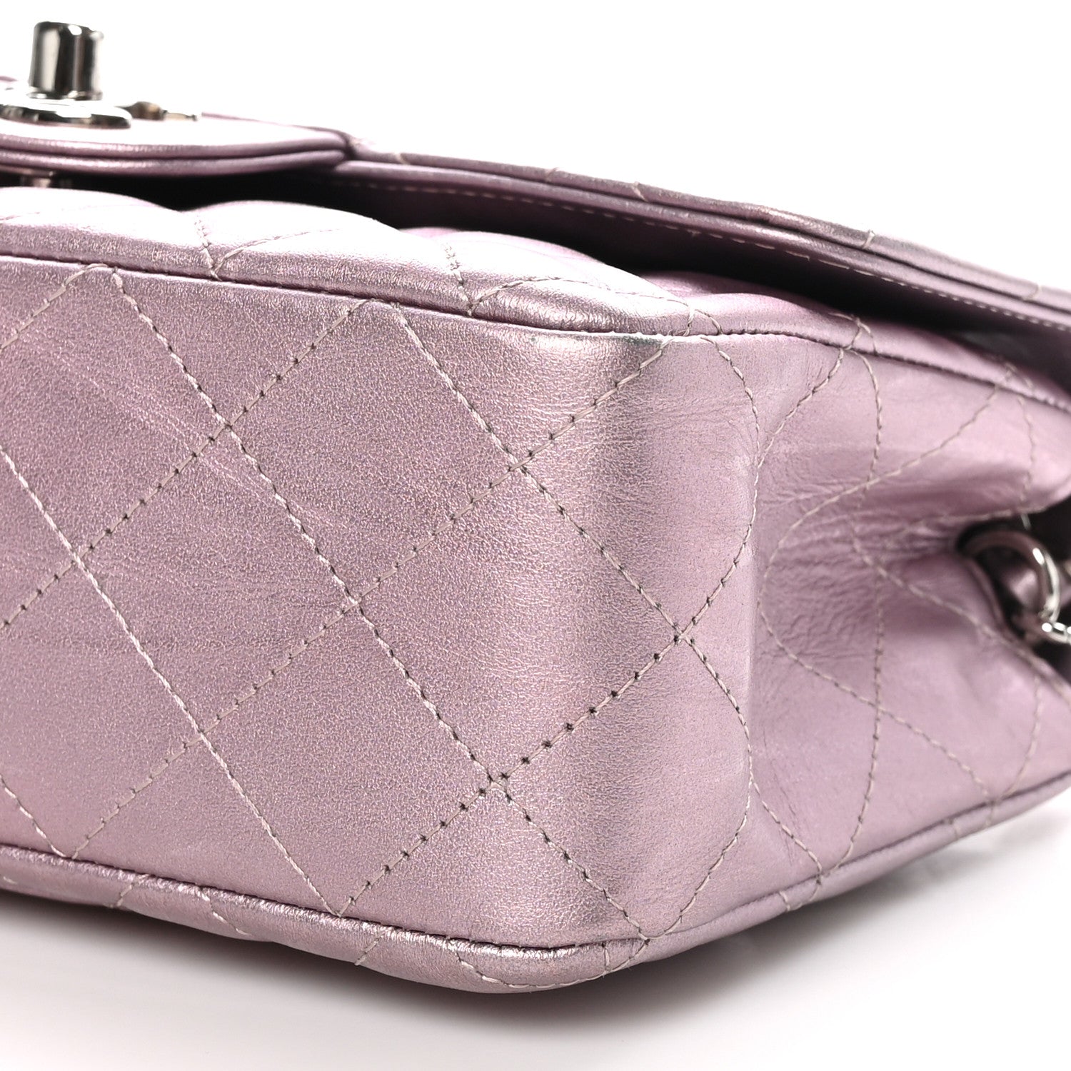 Metallic Calfskin Quilted Mini Rectangular Flap Pink