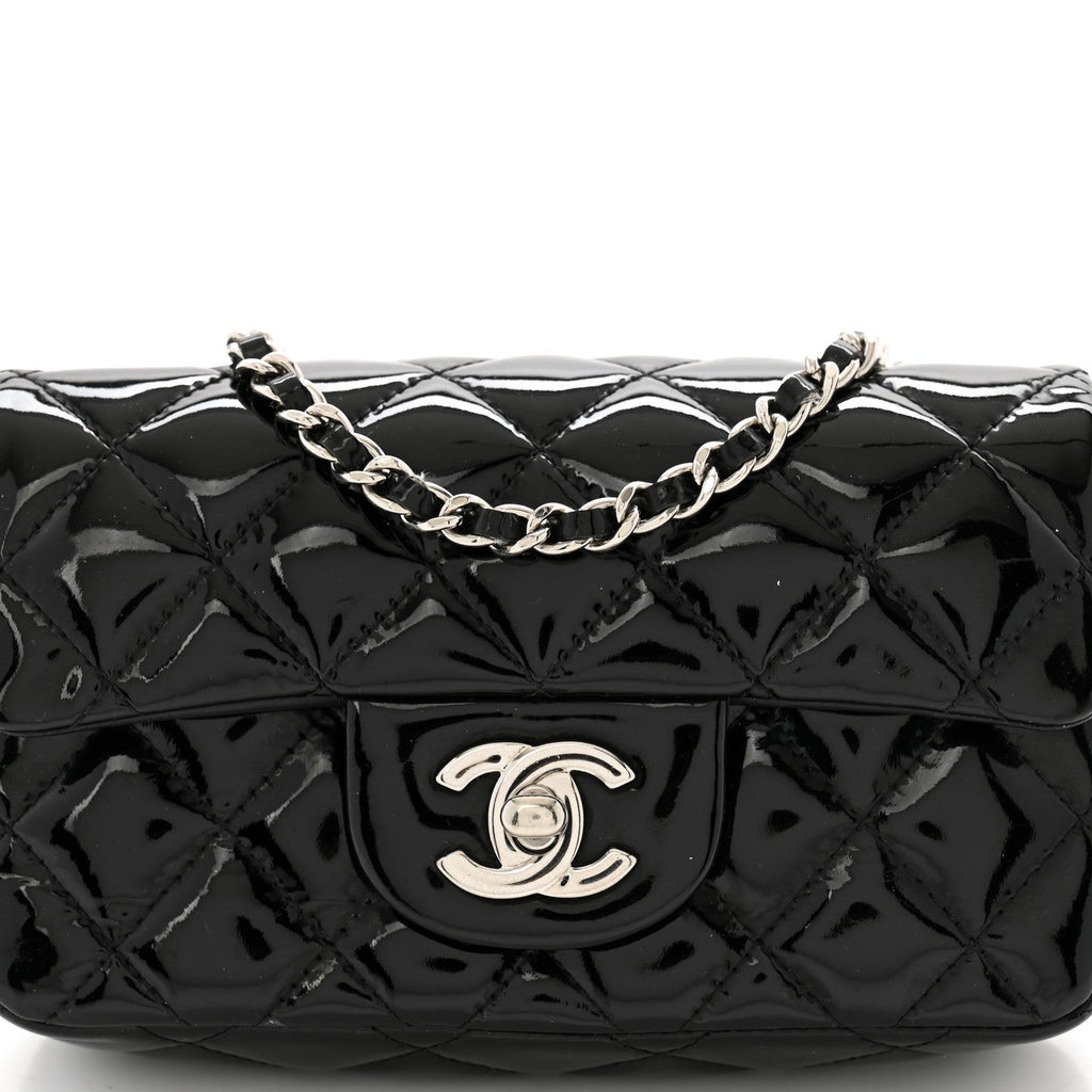 Patent Calfskin Quilted Extra Mini Rectangular Flap Black