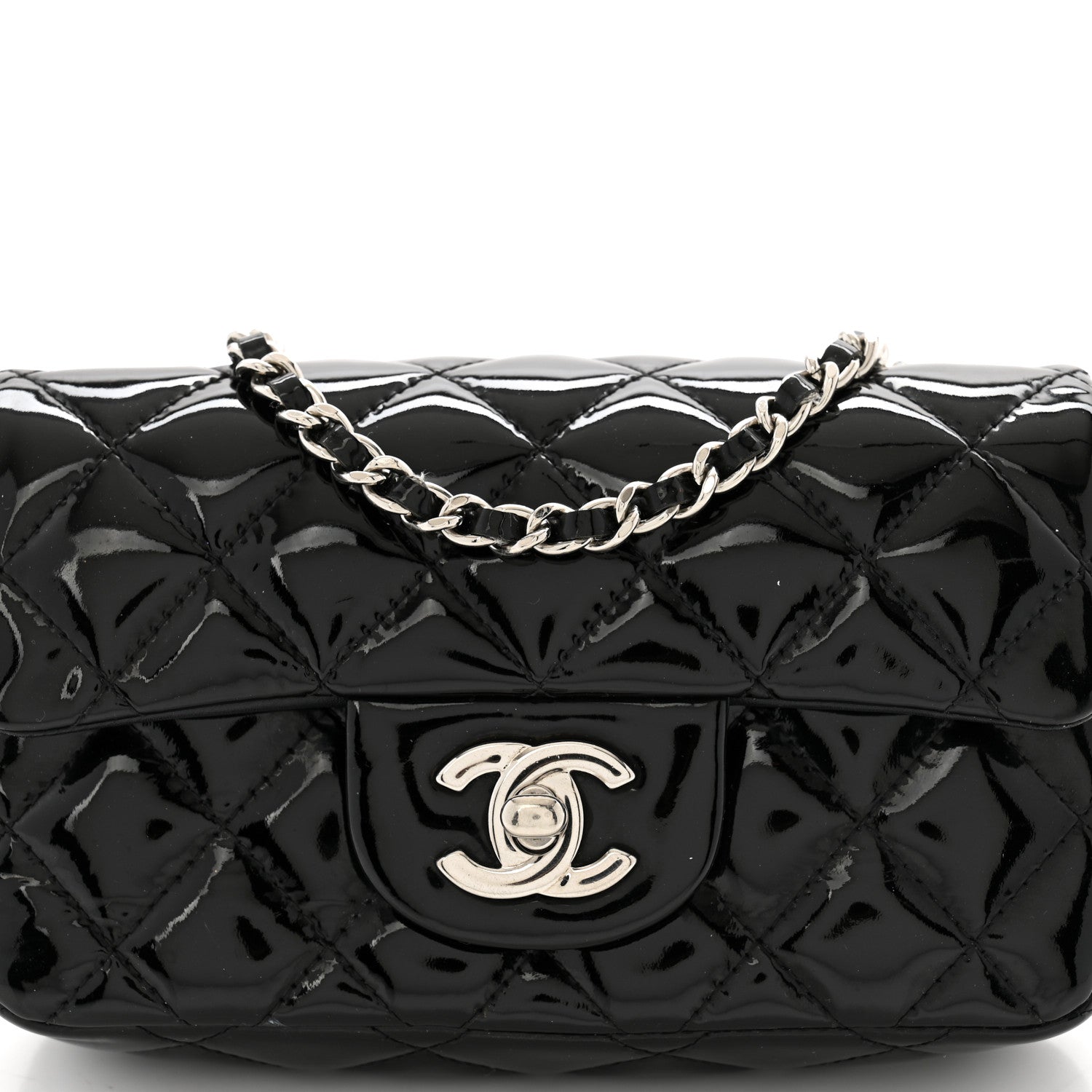 Patent Calfskin Quilted Extra Mini Rectangular Flap Black