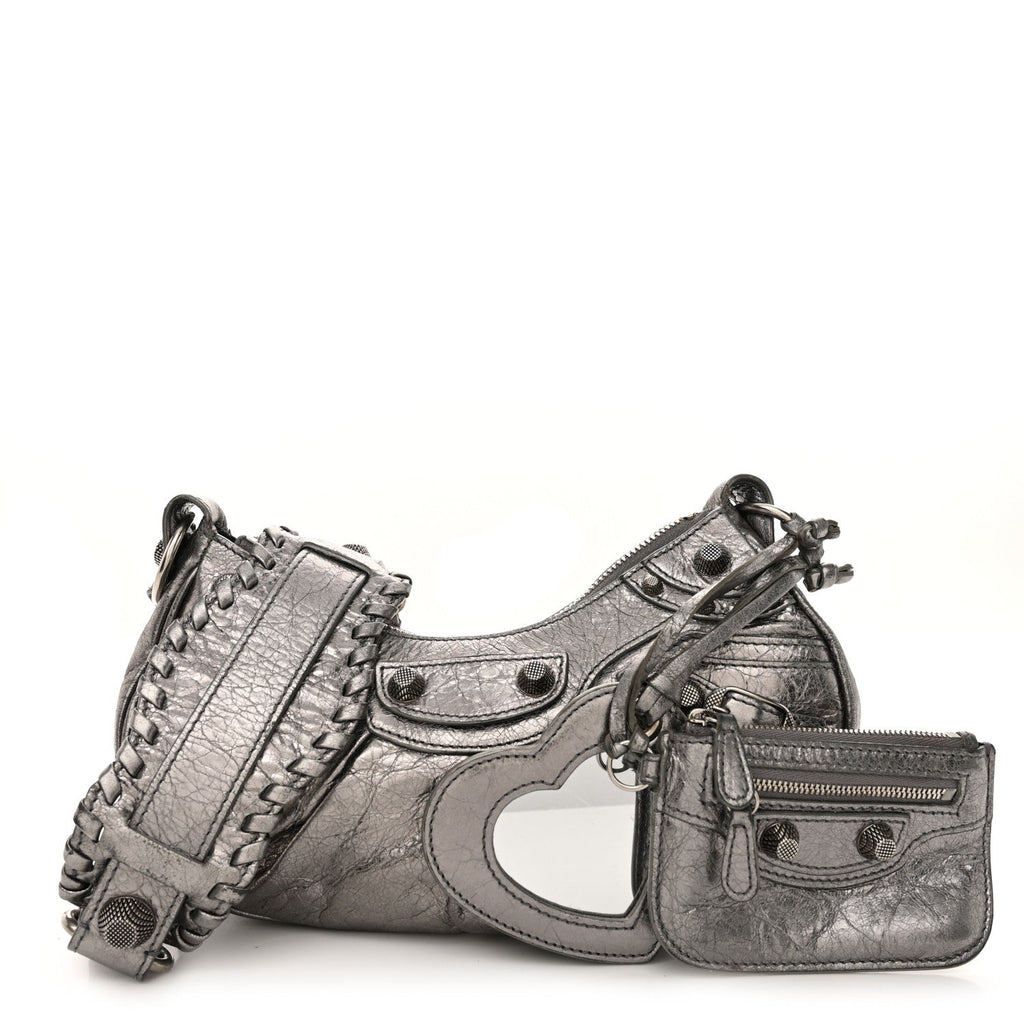 Metallic Agneau Arena Le Cagole Shoulder Bag XS Silver