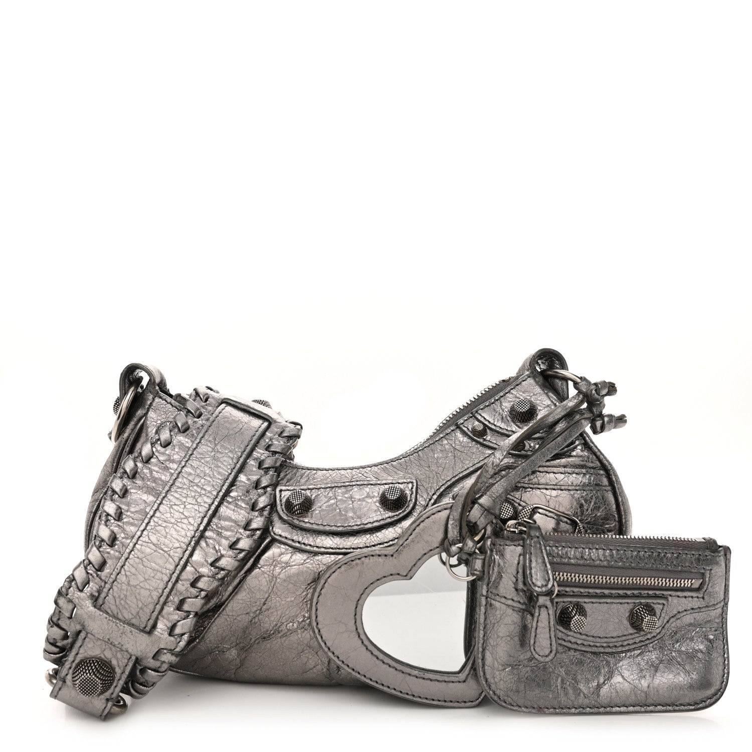 Metallic Agneau Arena Le Cagole Shoulder Bag XS Silver