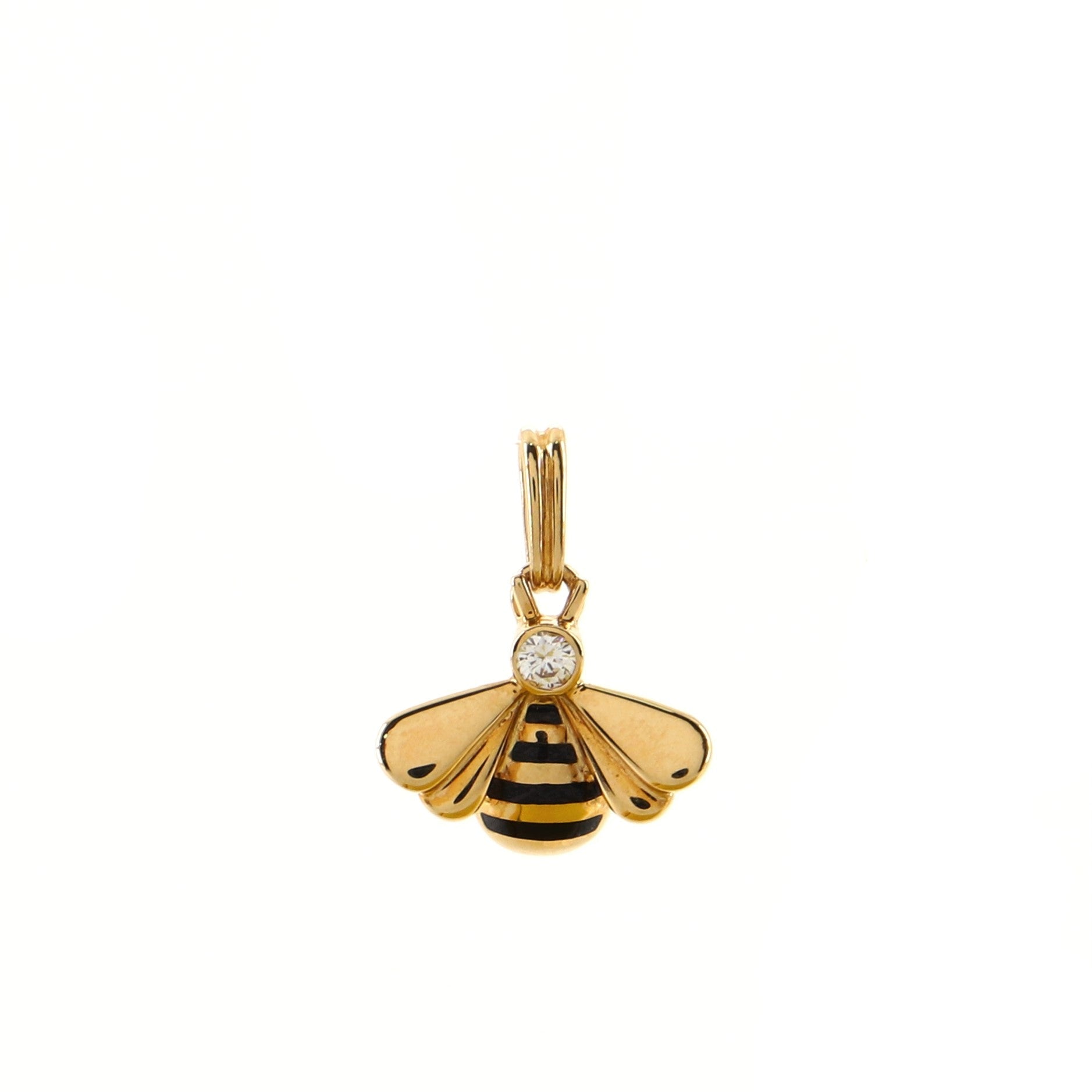 Bumble Bee Charm Necklace 18K Yellow Gold with Diamond and Enamel