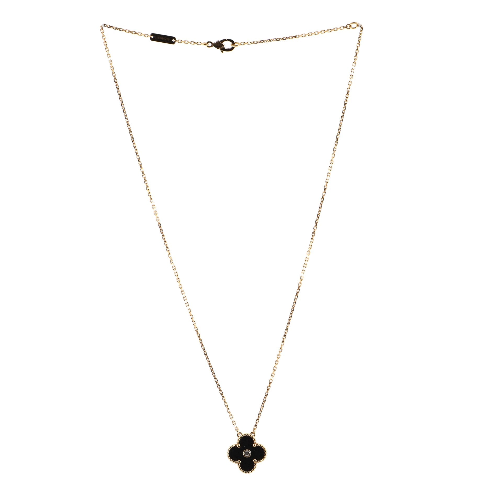 Vintage Alhambra Pendant Necklace 18K Rose Gold and Onyx with Diamond