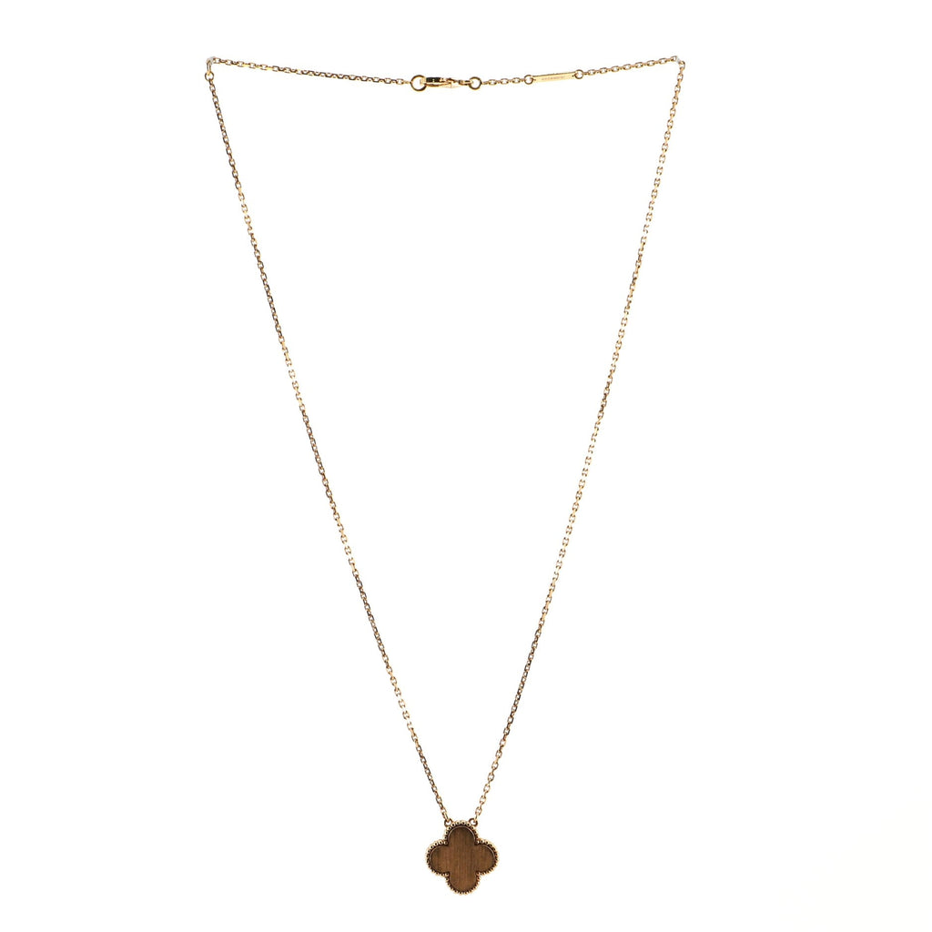 Vintage Alhambra Pendant Necklace 18K Rose Gold and Onyx with Diamond