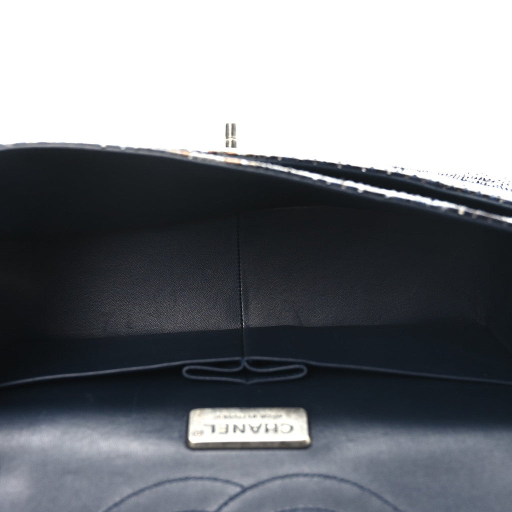 Metallic Snakeskin Jumbo Double Flap Blue