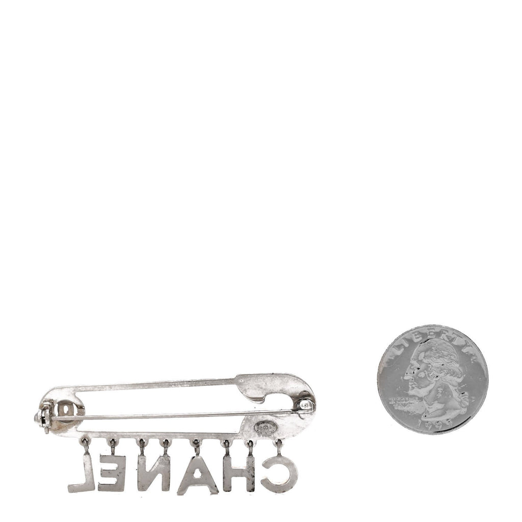 Crystal Safety Pin Brooch Silver
