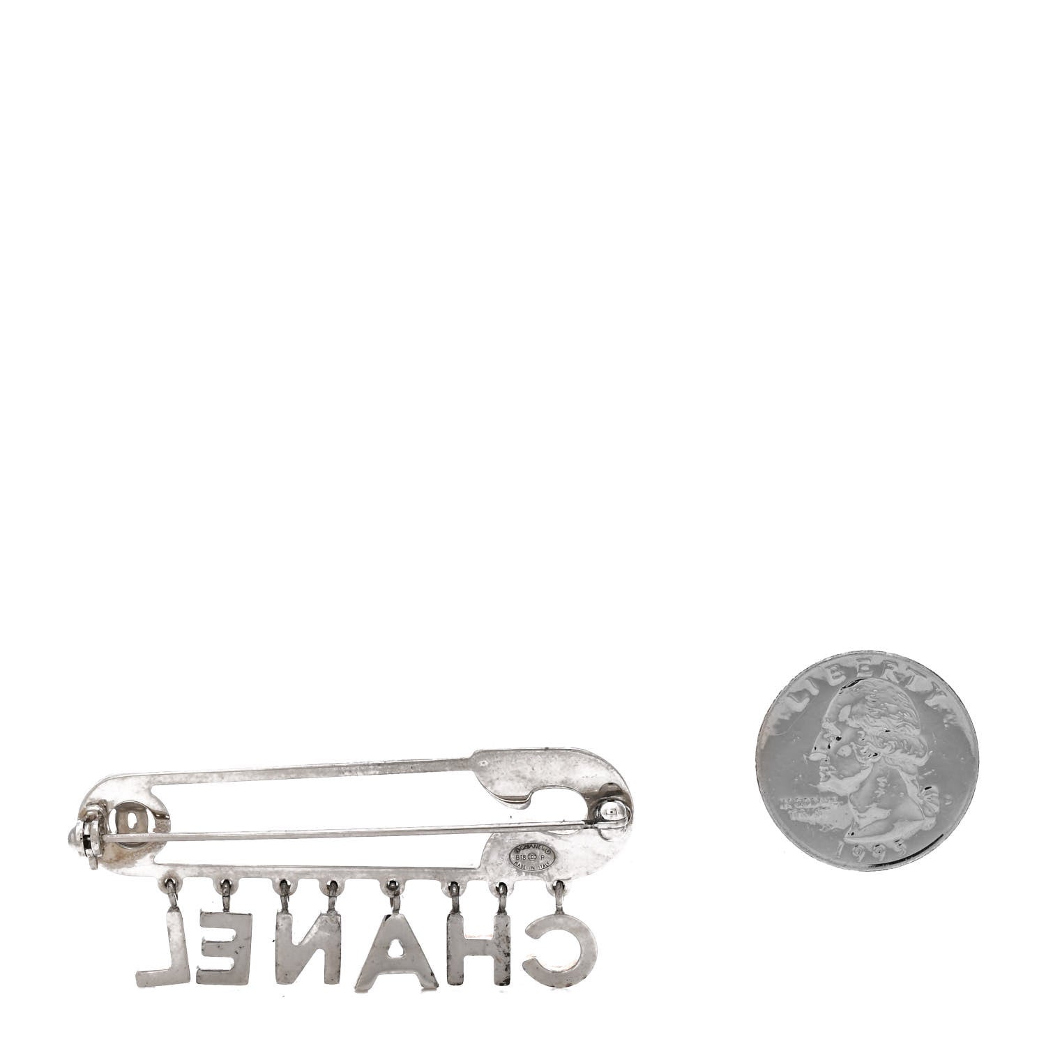 Crystal Safety Pin Brooch Silver