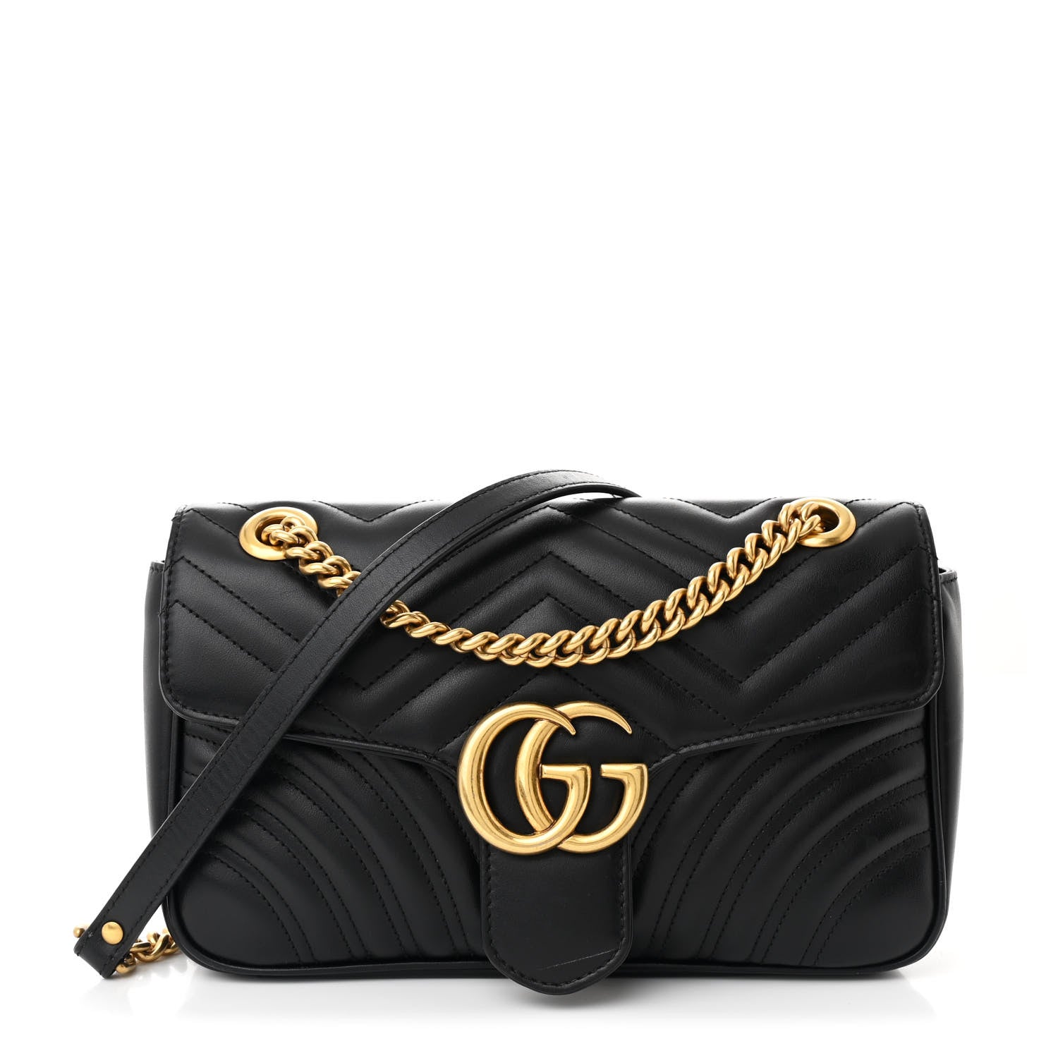 Calfskin Matelasse Small GG Marmont Shoulder Bag Black