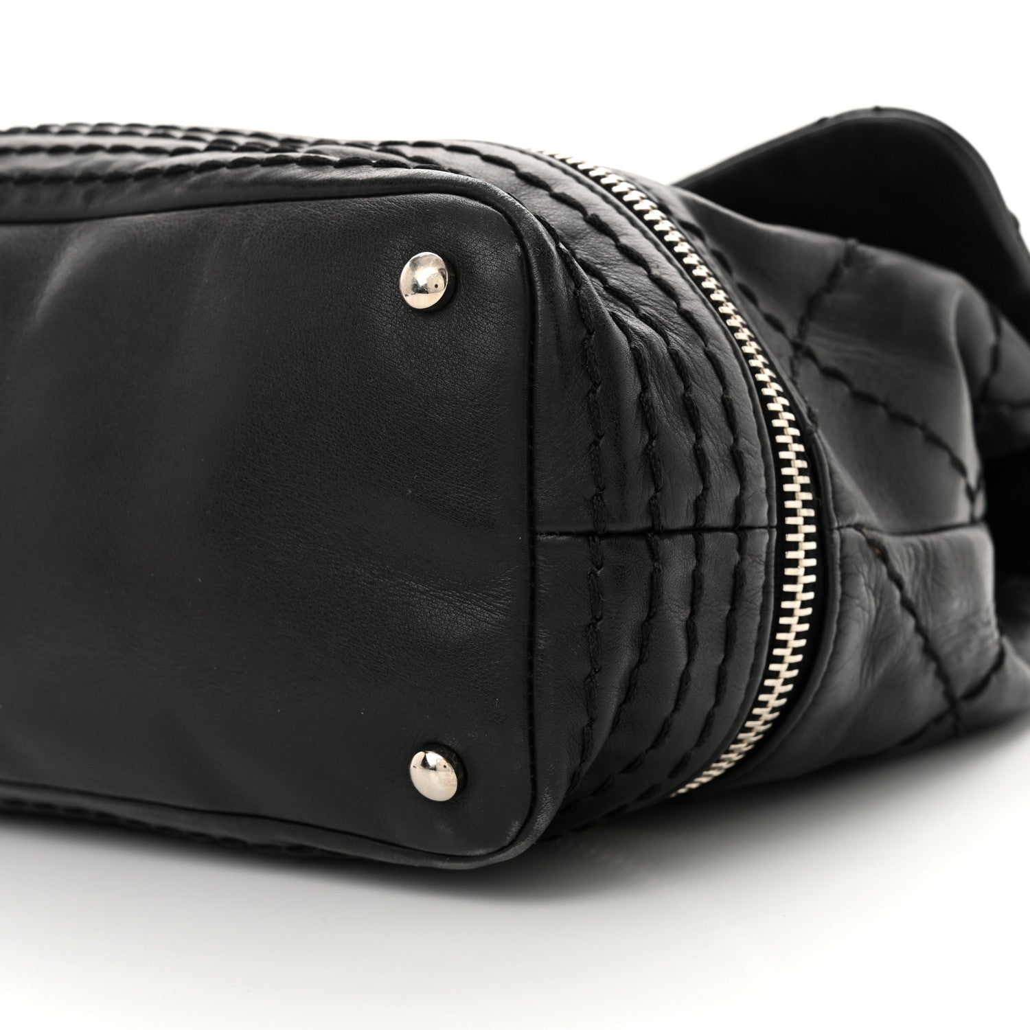 Calfskin Stitched Large Expandable Flap Bag Black