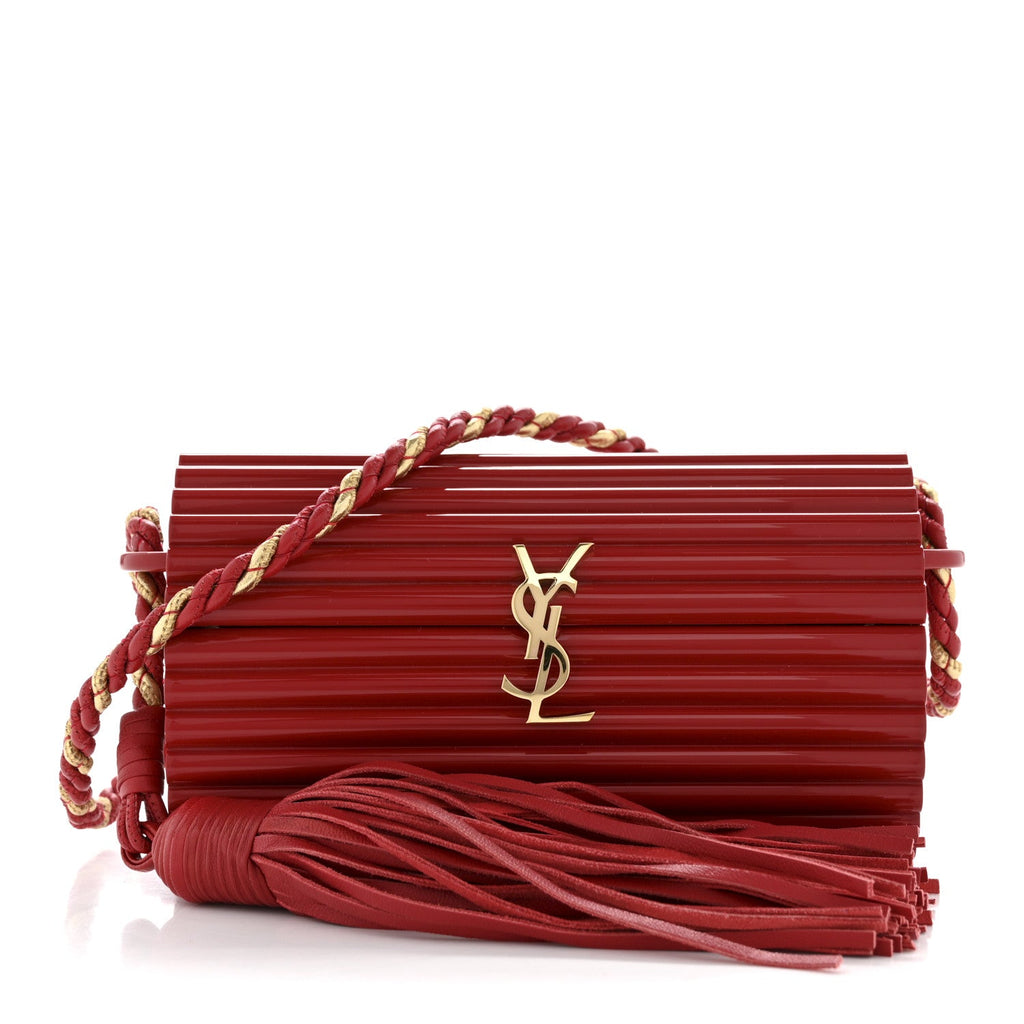 Ribbed Plexiglass Lambskin Fringe Monogram Opium Box Bag Red