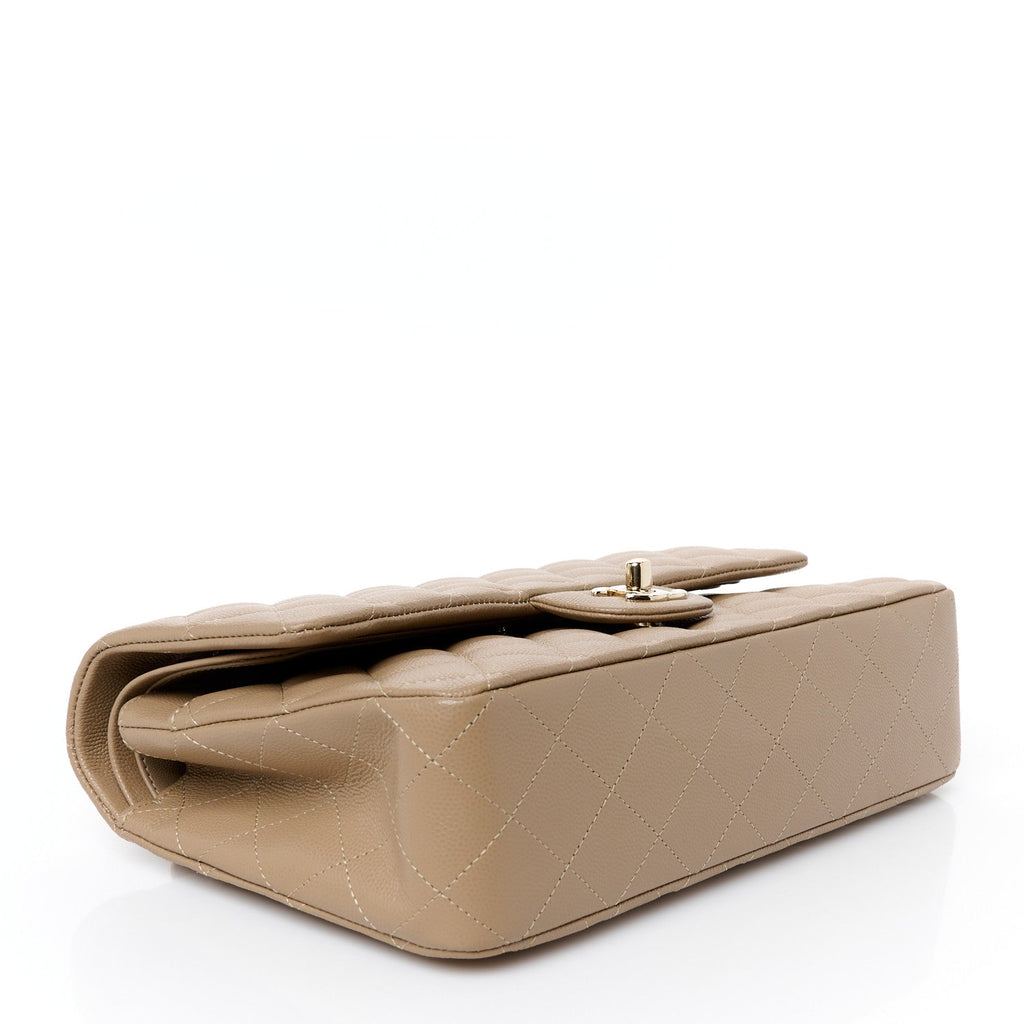 Caviar Quilted Medium Double Flap Dark Beige