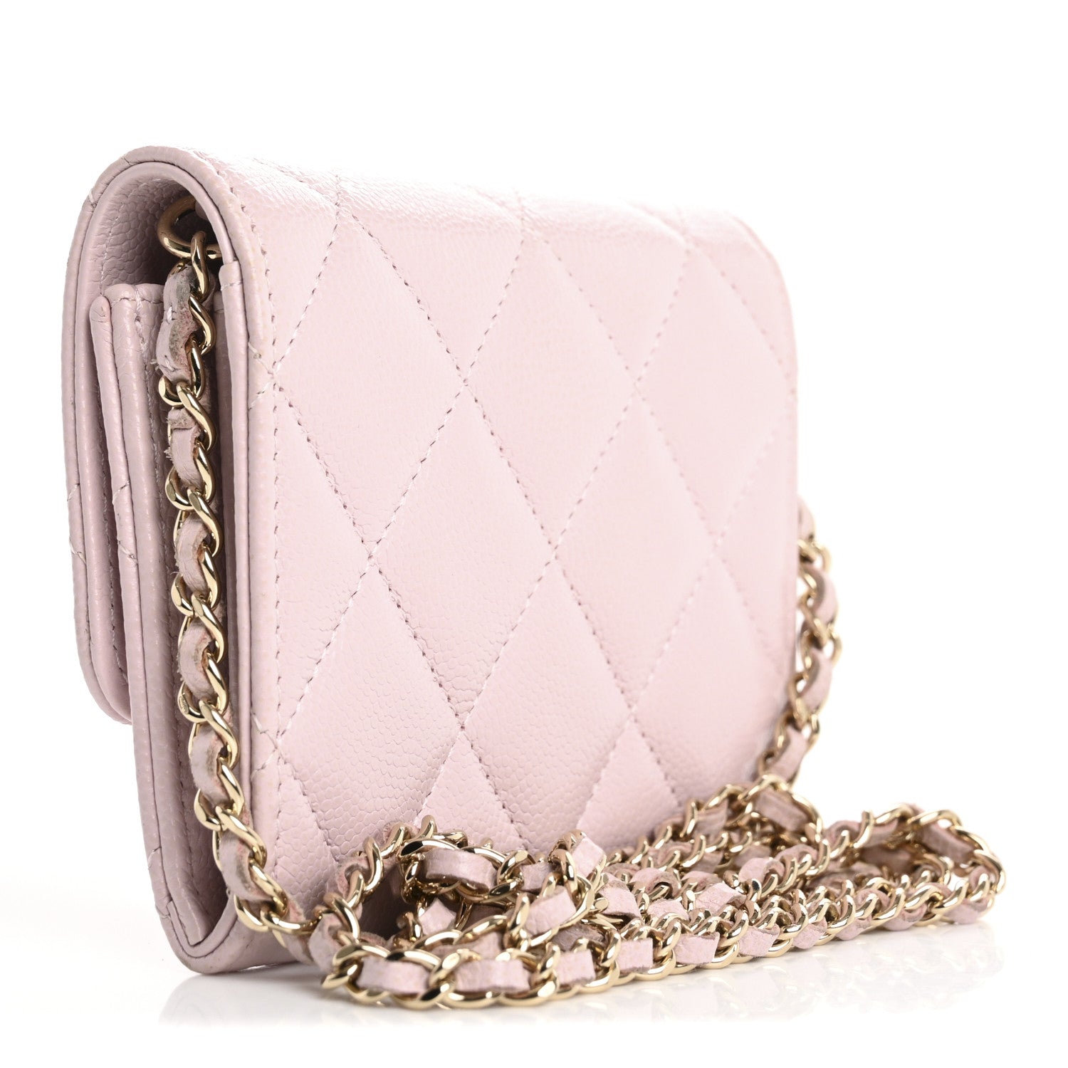 Caviar Quilted Coco Candy  Holder On Chain Light Pink