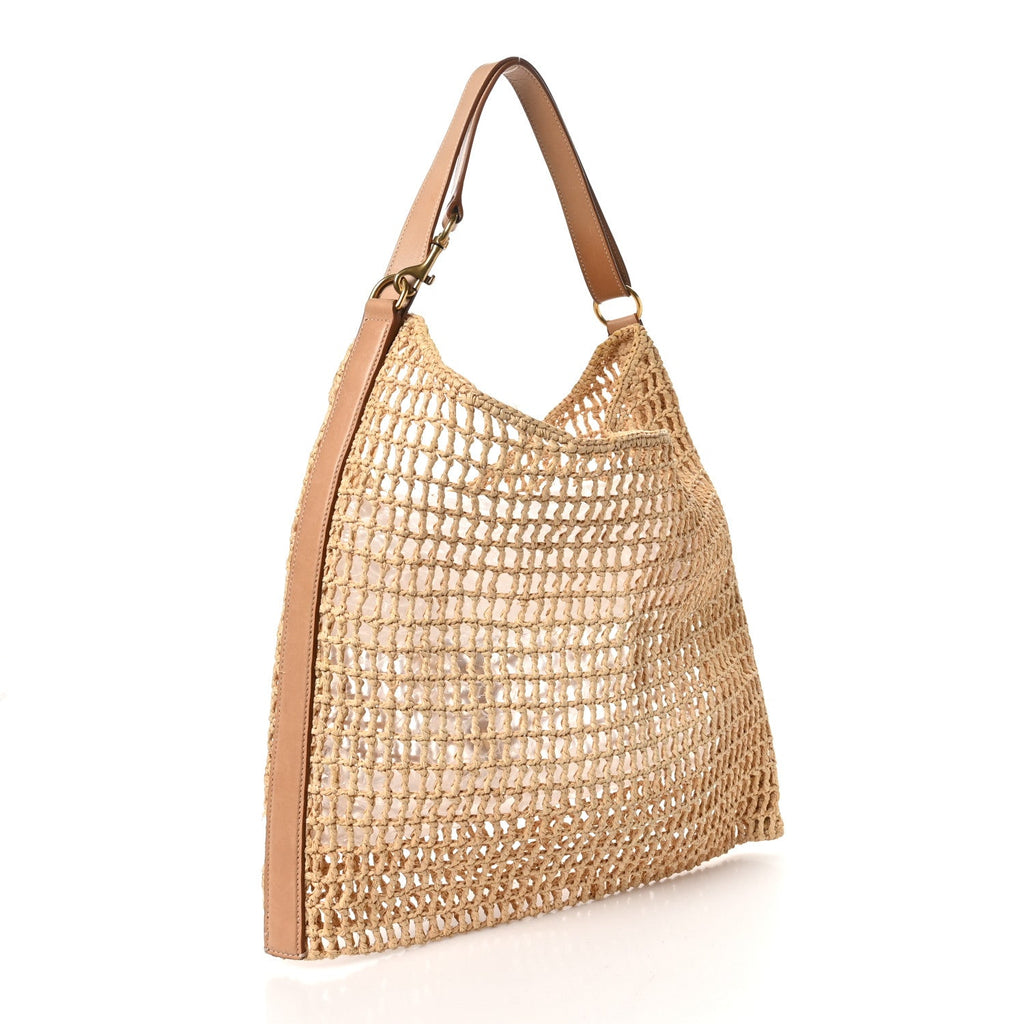 Raffia Calfskin Oxalis Shoulder Bag Naturale
