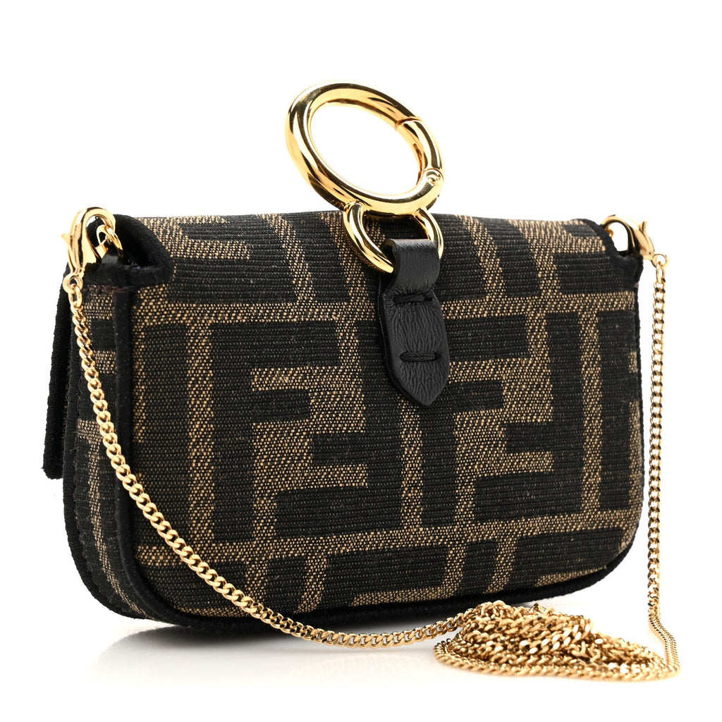 Fabric Jacquard FF 1974 Nano Baguette Charm Tobacco Moro Black