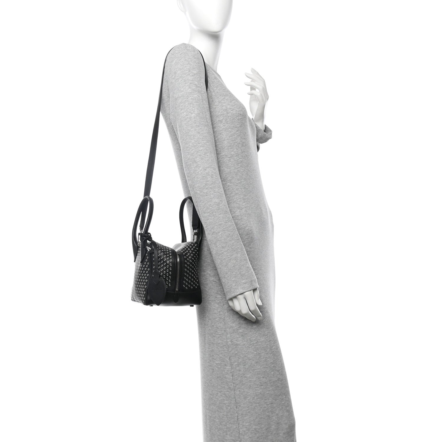 Calfskin Grommet Studded Top Handle Bag Black