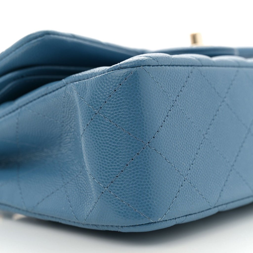 Caviar Quilted Small Double Flap Blue