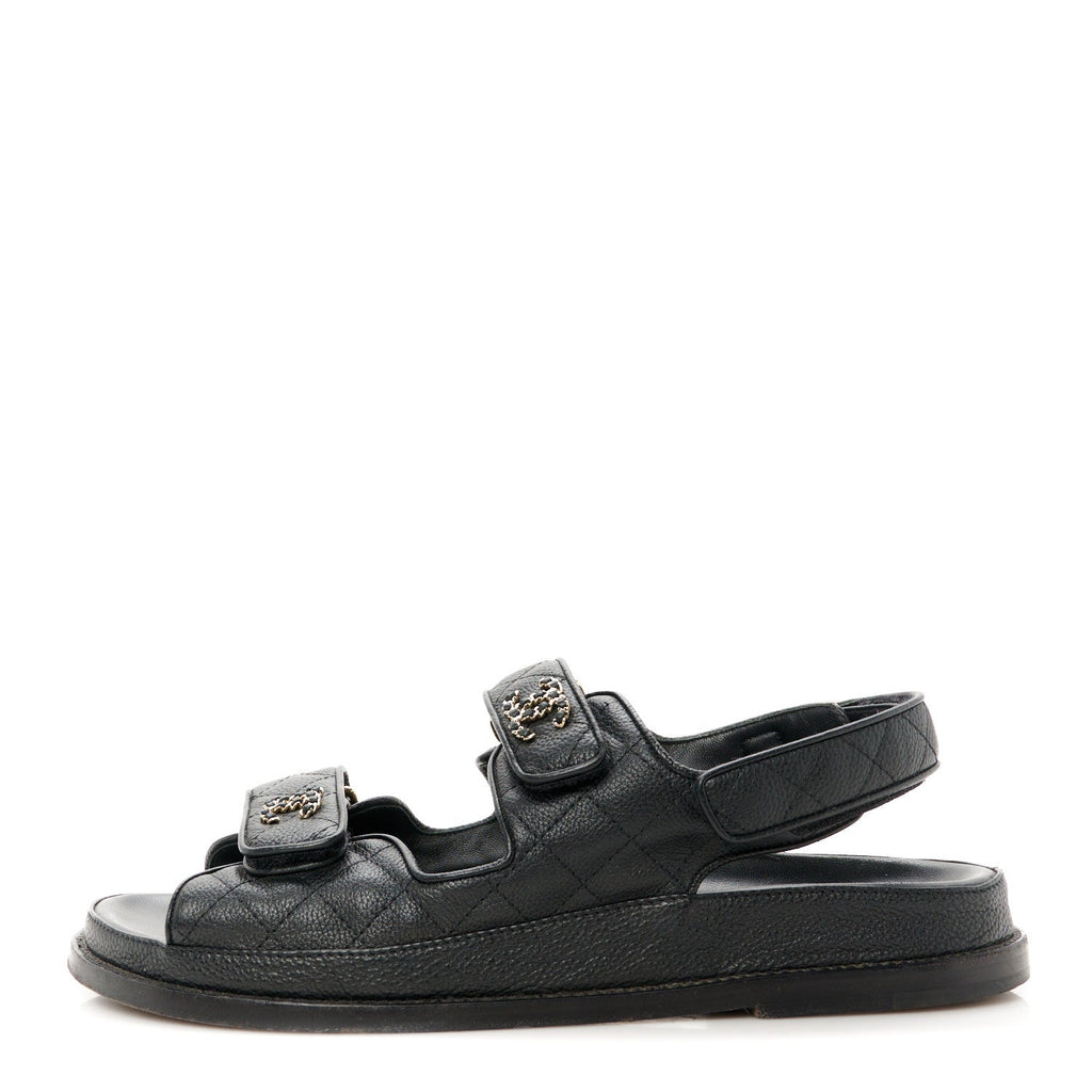 Grained Calfskin Velcro Dad Sandals 40 Black