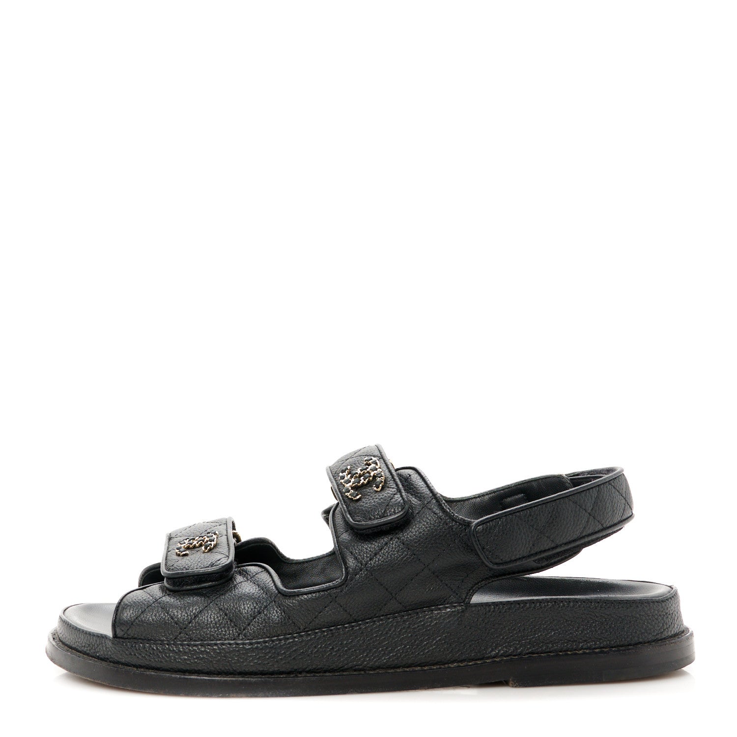 Grained Calfskin Velcro Dad Sandals 40 Black