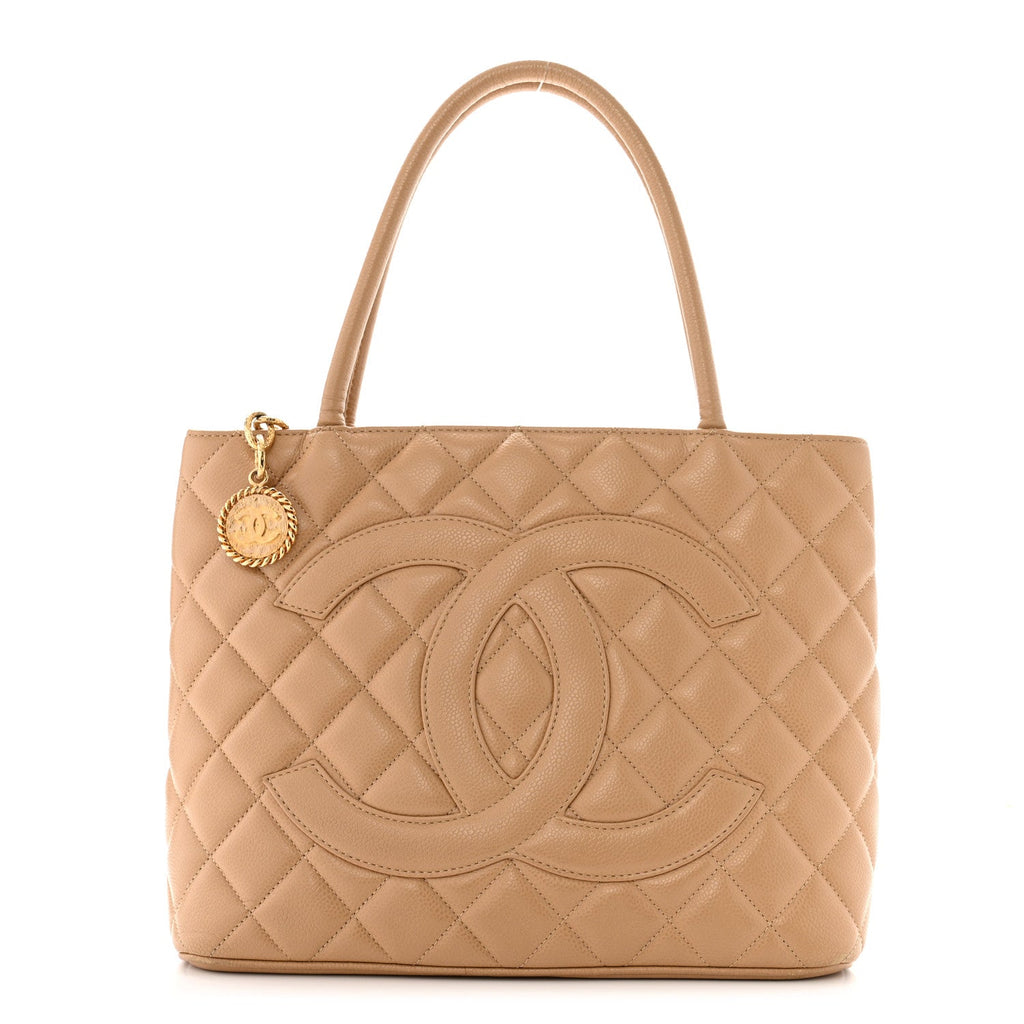 Caviar Quilted Medallion Tote Beige