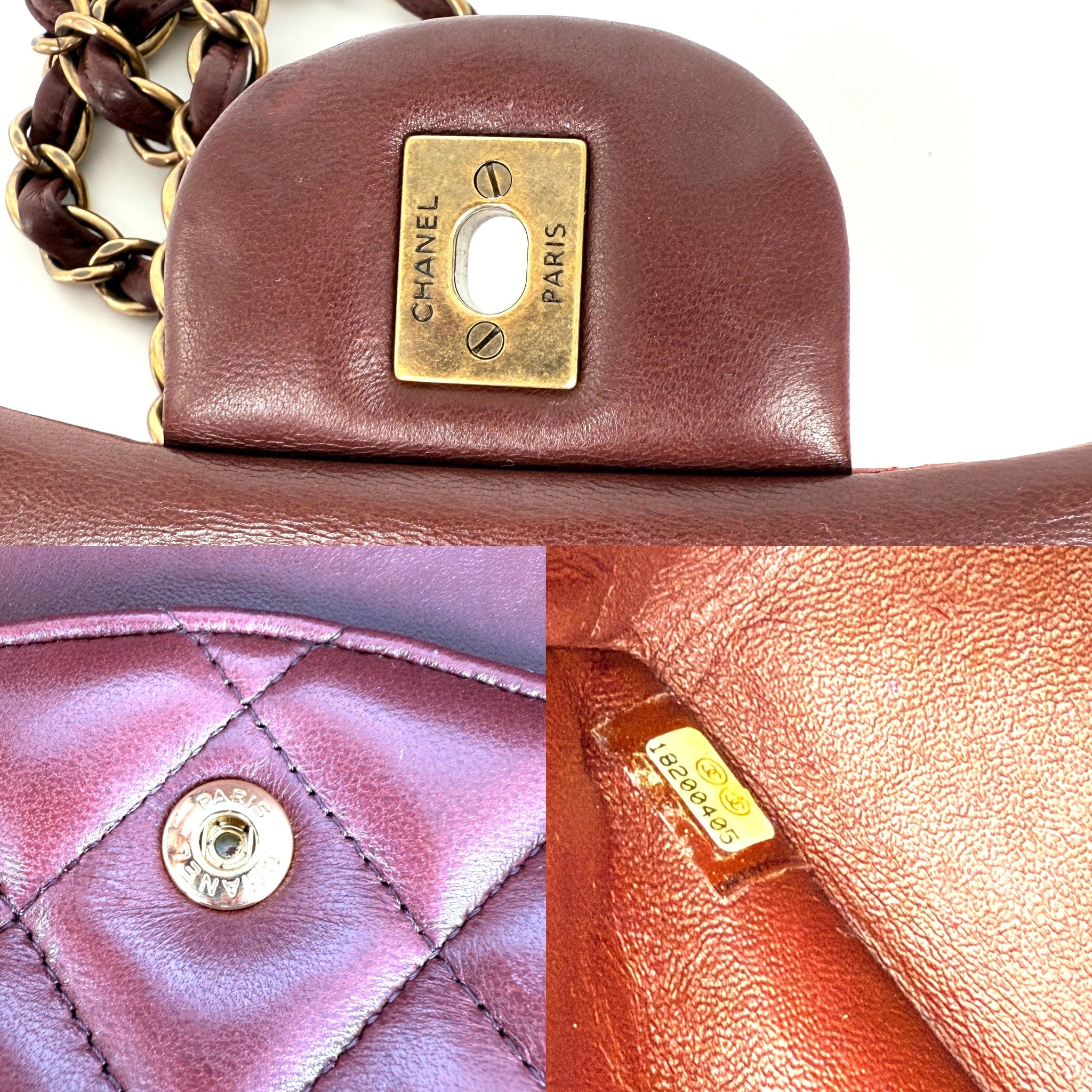 CHANEL Classic Jumbo Quilted Lambskin Tri-Color Burgundy Yellow Red Double Flap Shoulder Crossbody Bag