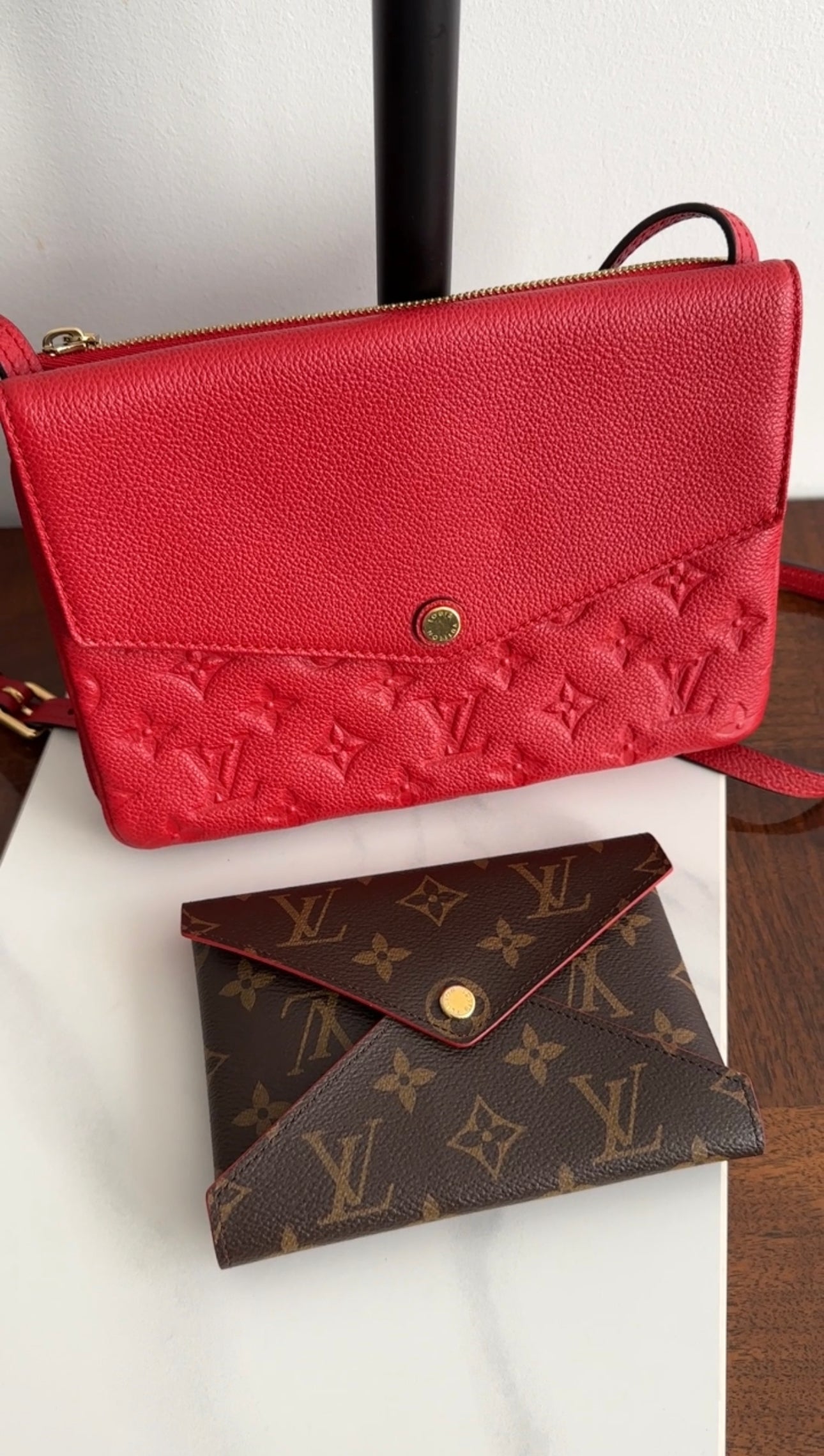 Louis Vuitton Red Empreinte Leather Twice Crossbody Bag