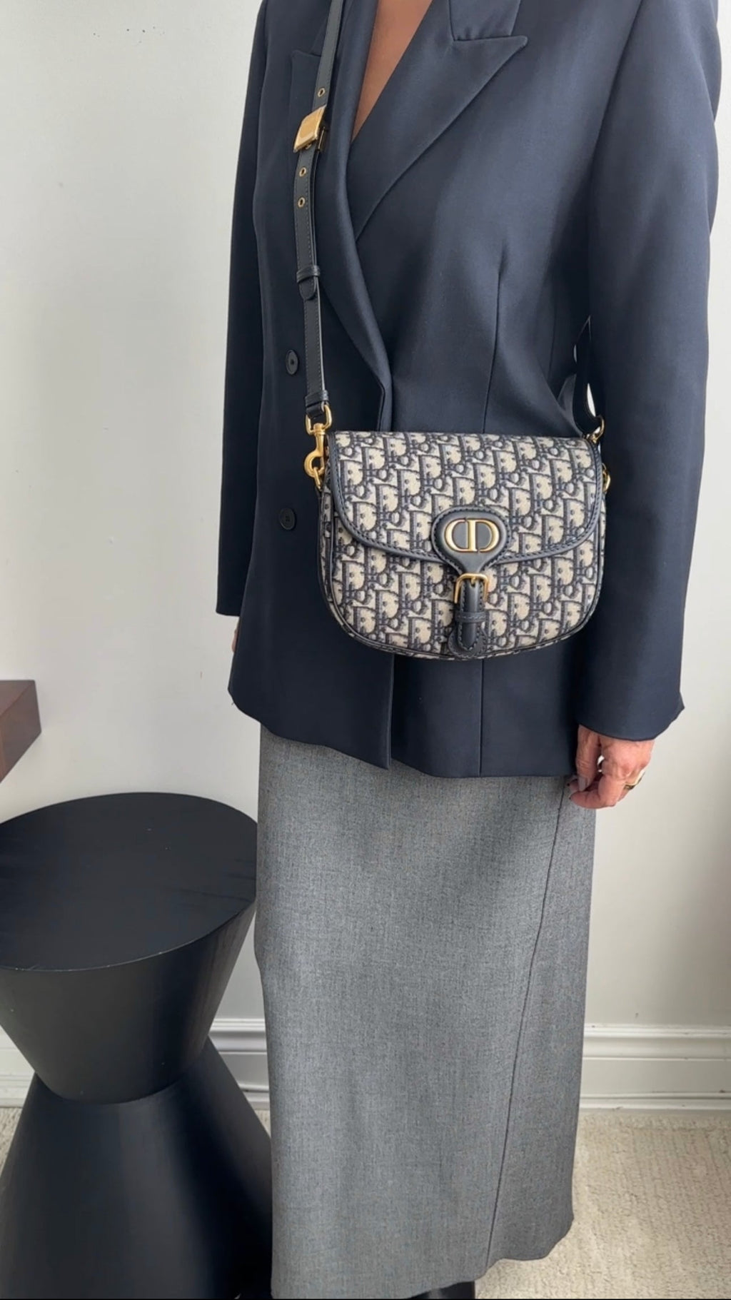 Christian Dior Navy Blue Oblique Jacquard Medium Bobby Bag