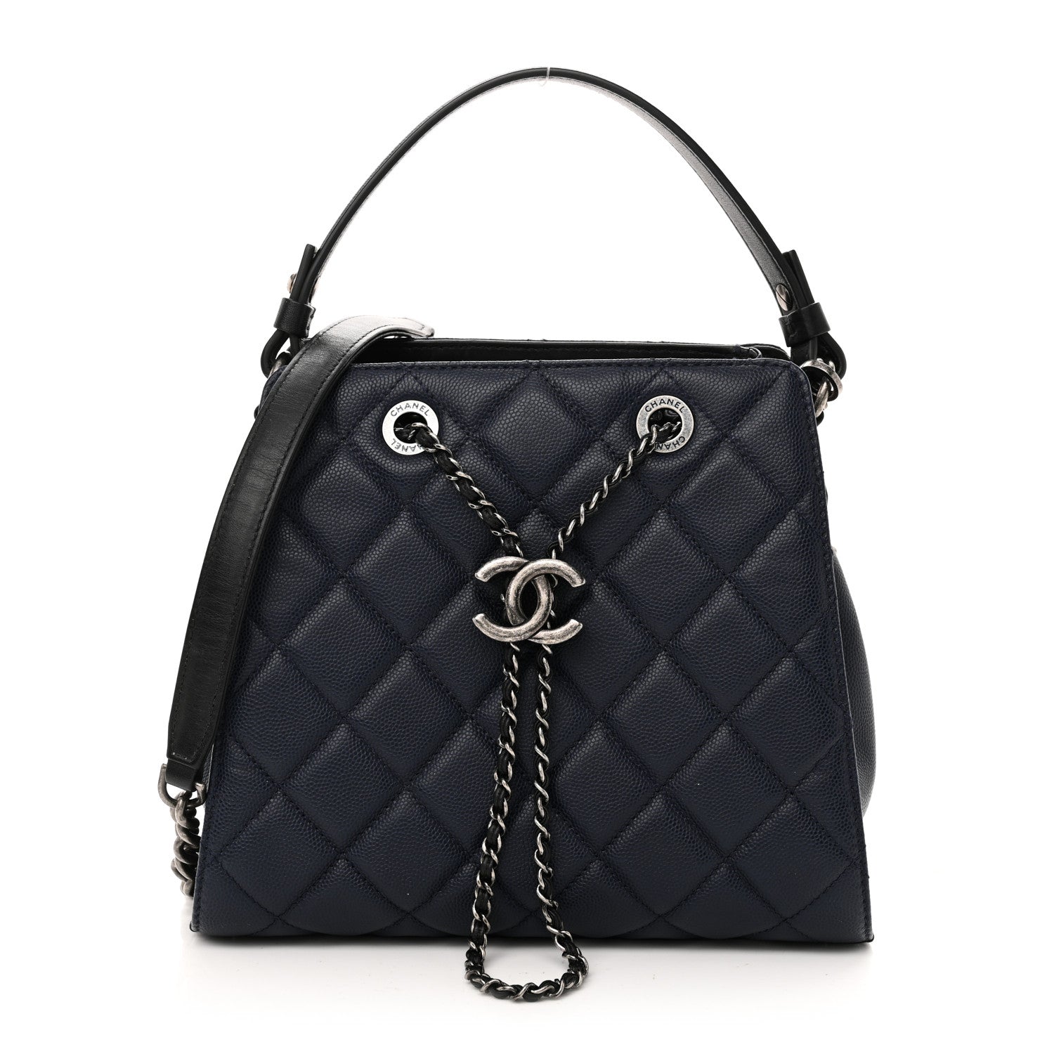 Caviar Quilted Small CC Bucket Bag Navy