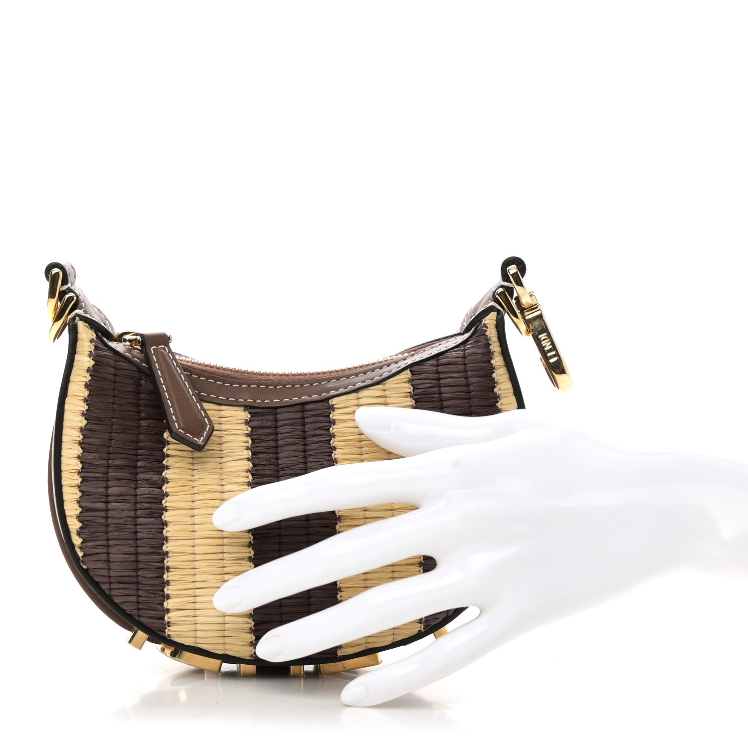 Raffia Vitello Grace Nano Fendigraphy Hobo Charm Natural Gianduia