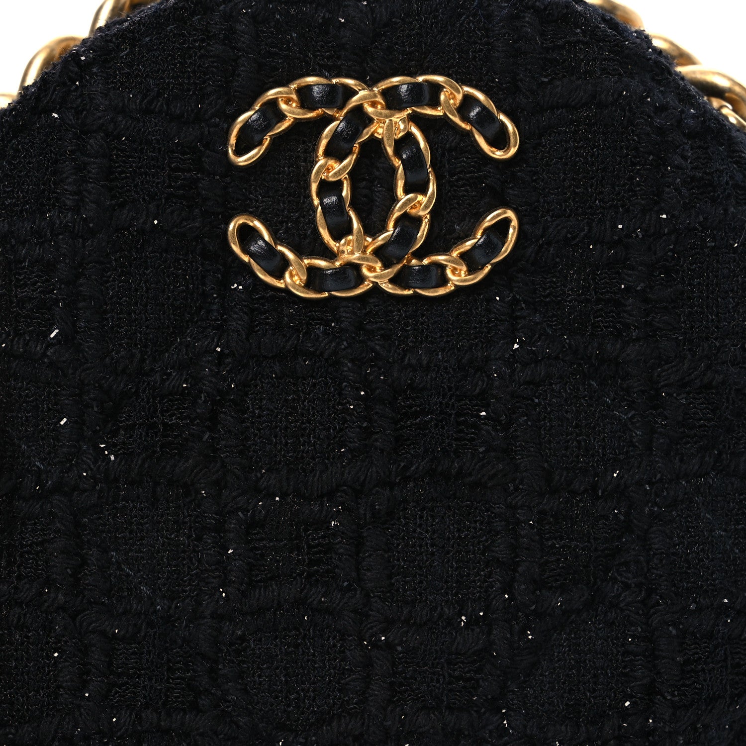 Tweed Quilted 19 Round Clutch With Chain Black