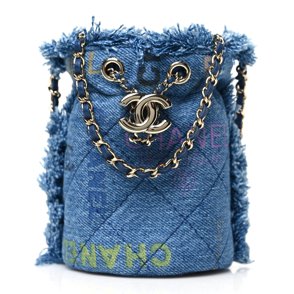 Denim Quilted Mood Mini Bucket With Chain Blue Multicolor