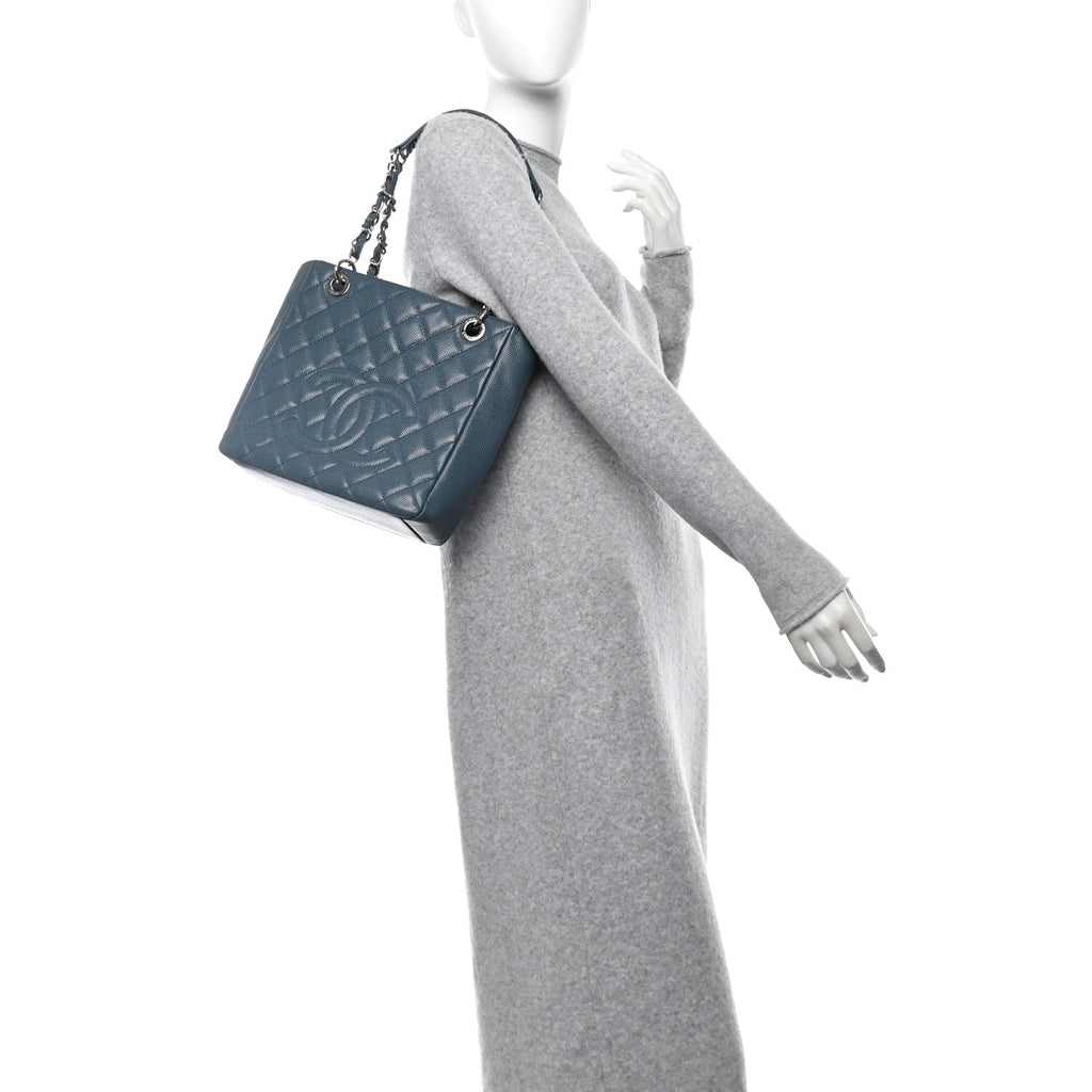Caviar Quilted Petit Shopping Tote PST Blue