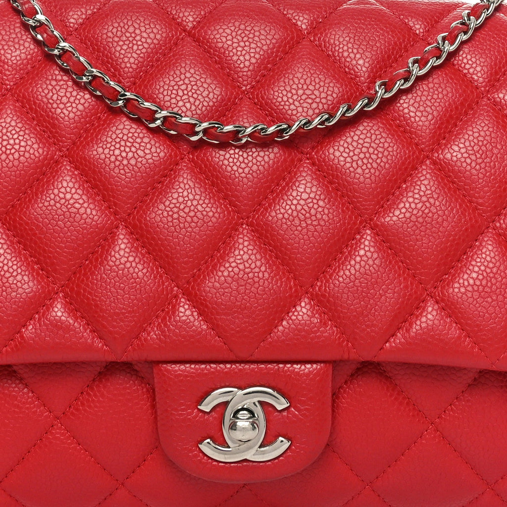 Caviar Quilted Clutch With Chain Flap Red