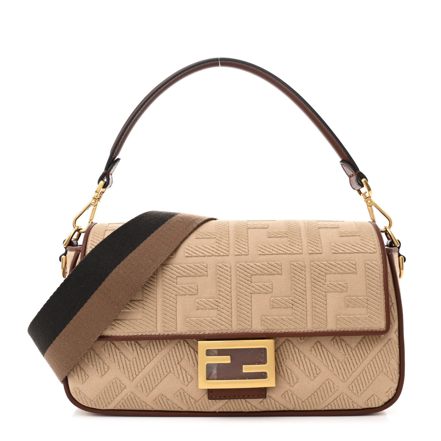 Canvas Vitello King FF Embroidered Baguette Sand Ghianda
