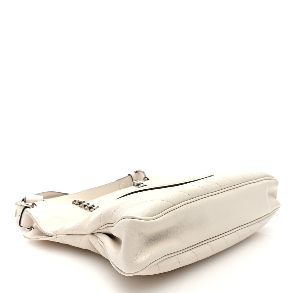 Sakai Be Green Calfskin Diagonal Stitched Small Blondie Tote Mystic White