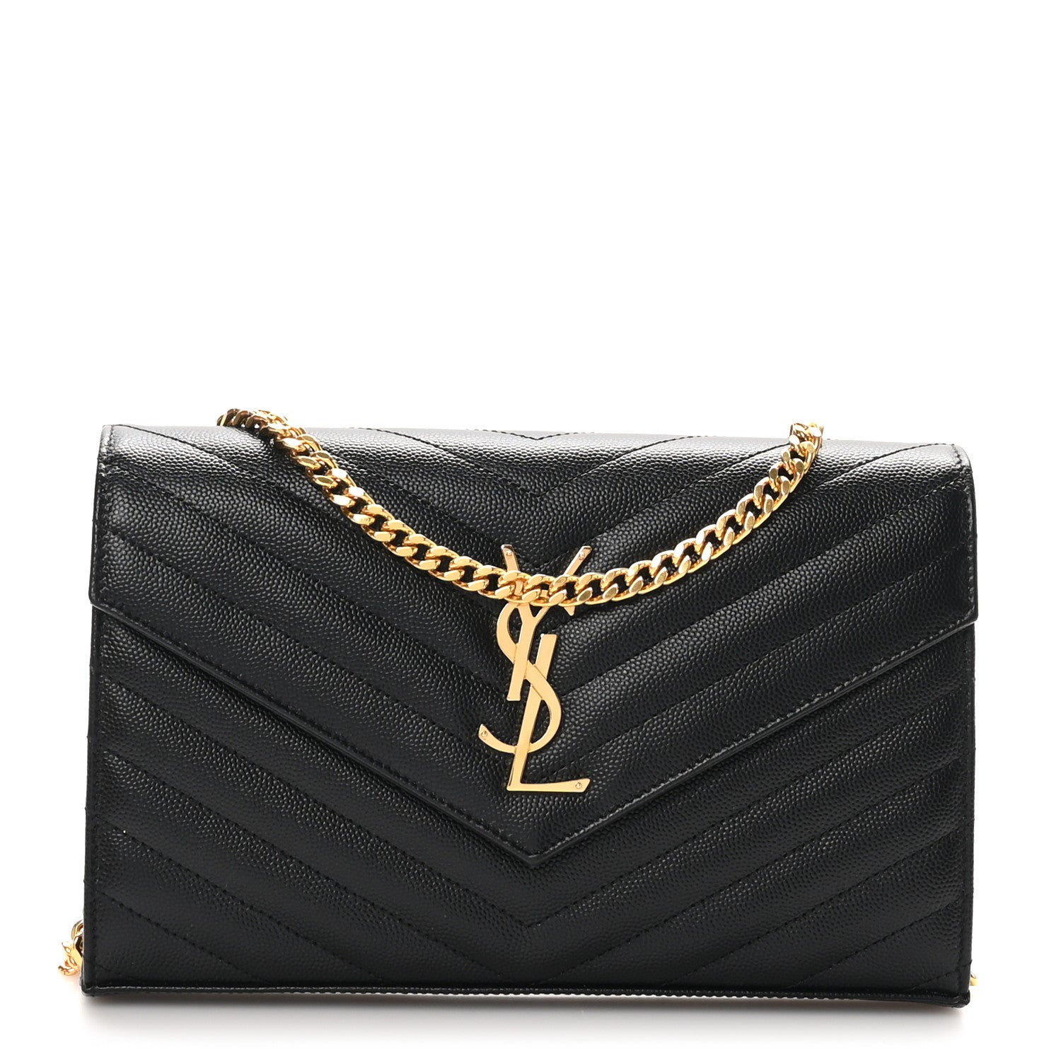 Grain De Poudre Matelasse Chevron Monogram Chain Wallet Black