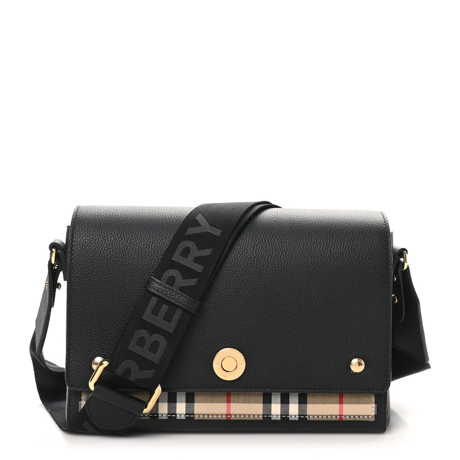 Grainy Calfskin Vintage Check Note Crossbody Bag Black