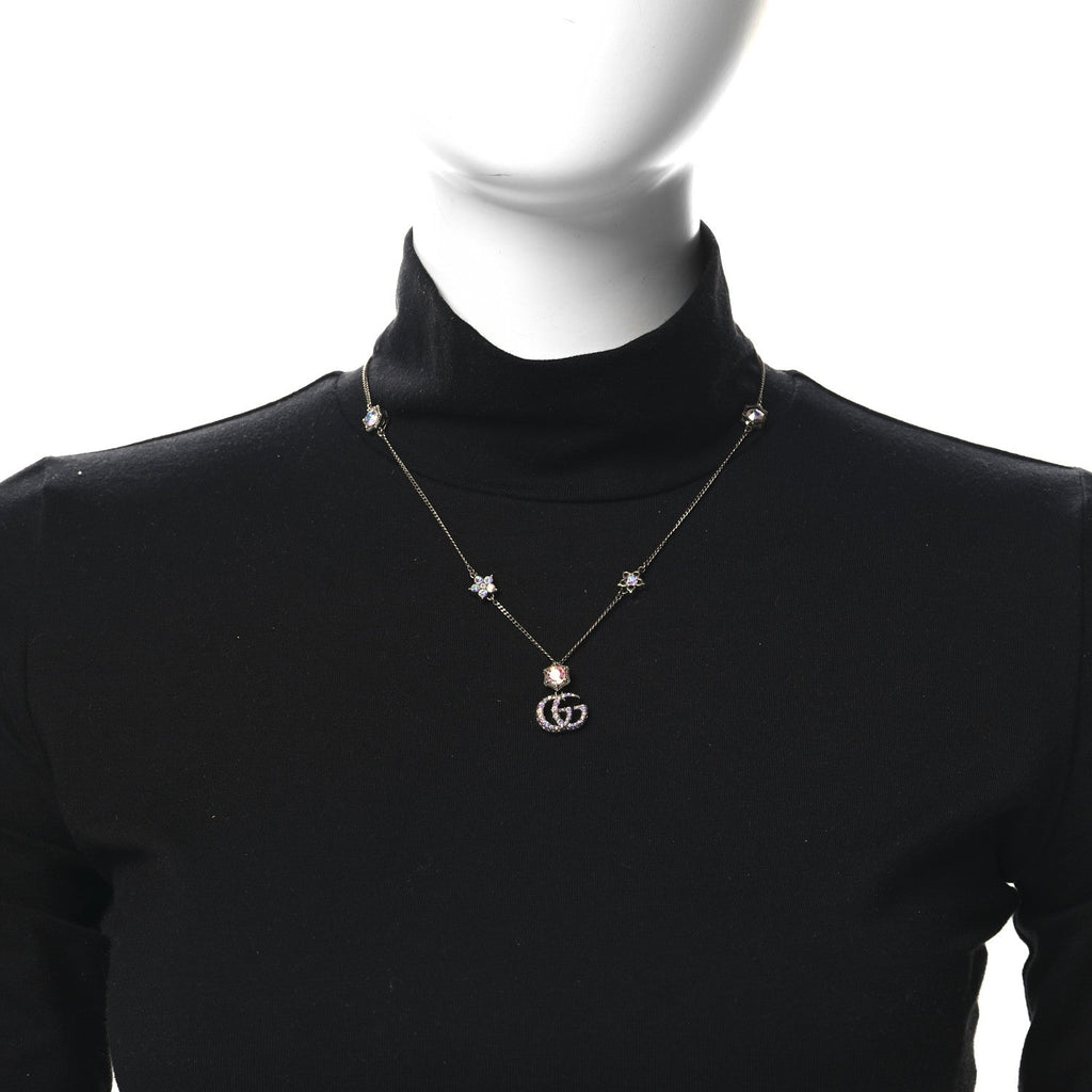 Metal Crystal Double G Necklace Aged Gold