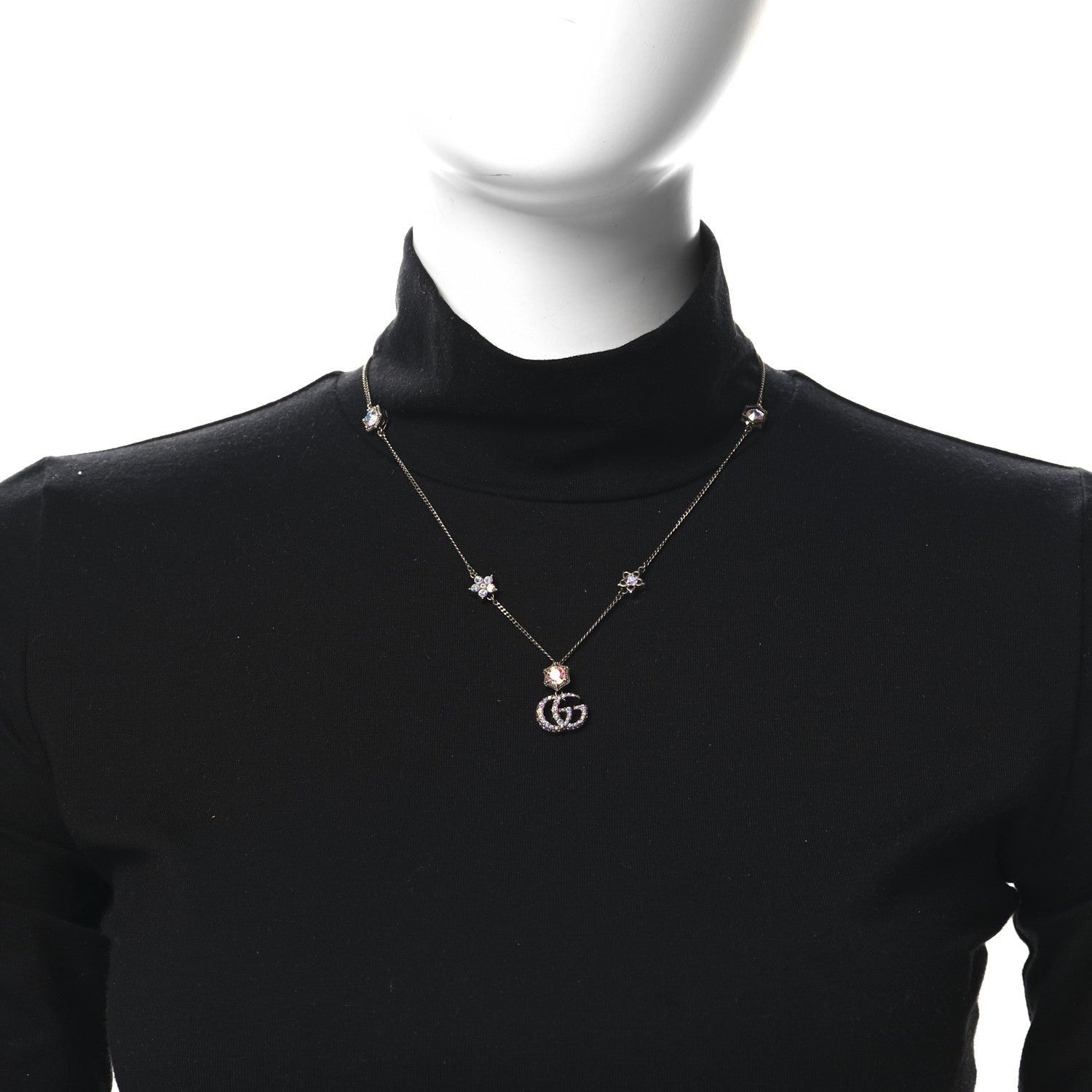 Metal Crystal Double G Necklace Aged Gold