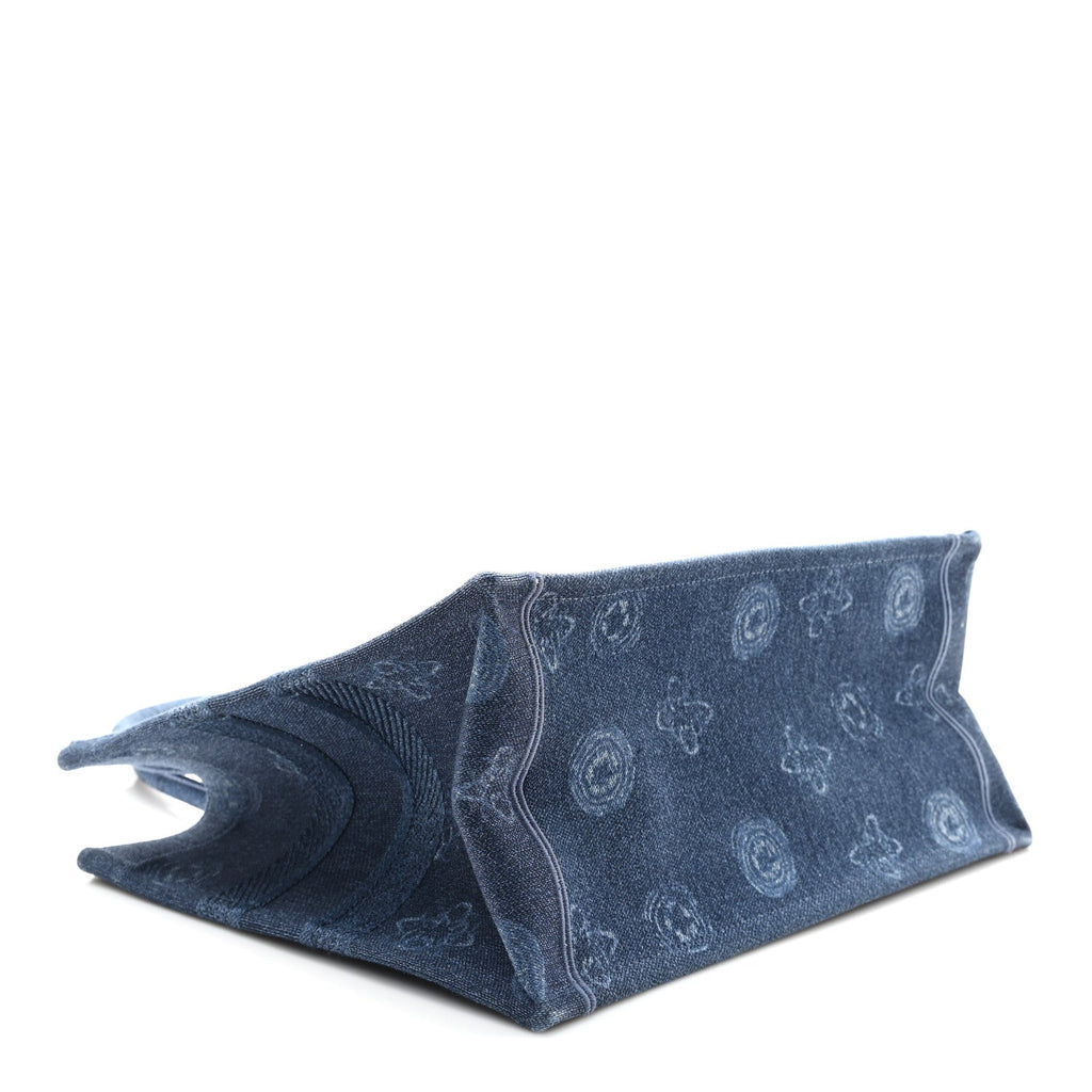 Denim Flowers Embroidered Medium Book Tote Blue