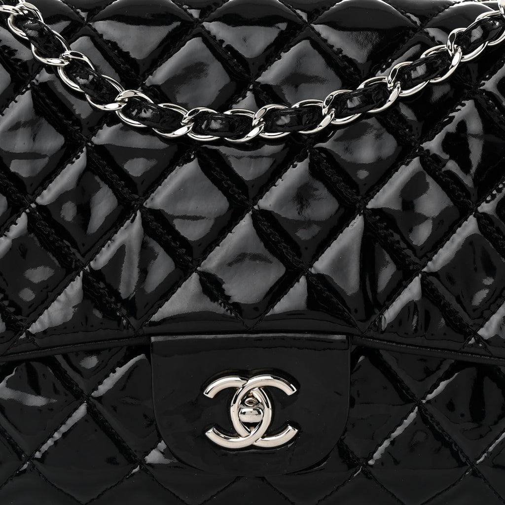 Patent Quilted Jumbo Single Flap Black
