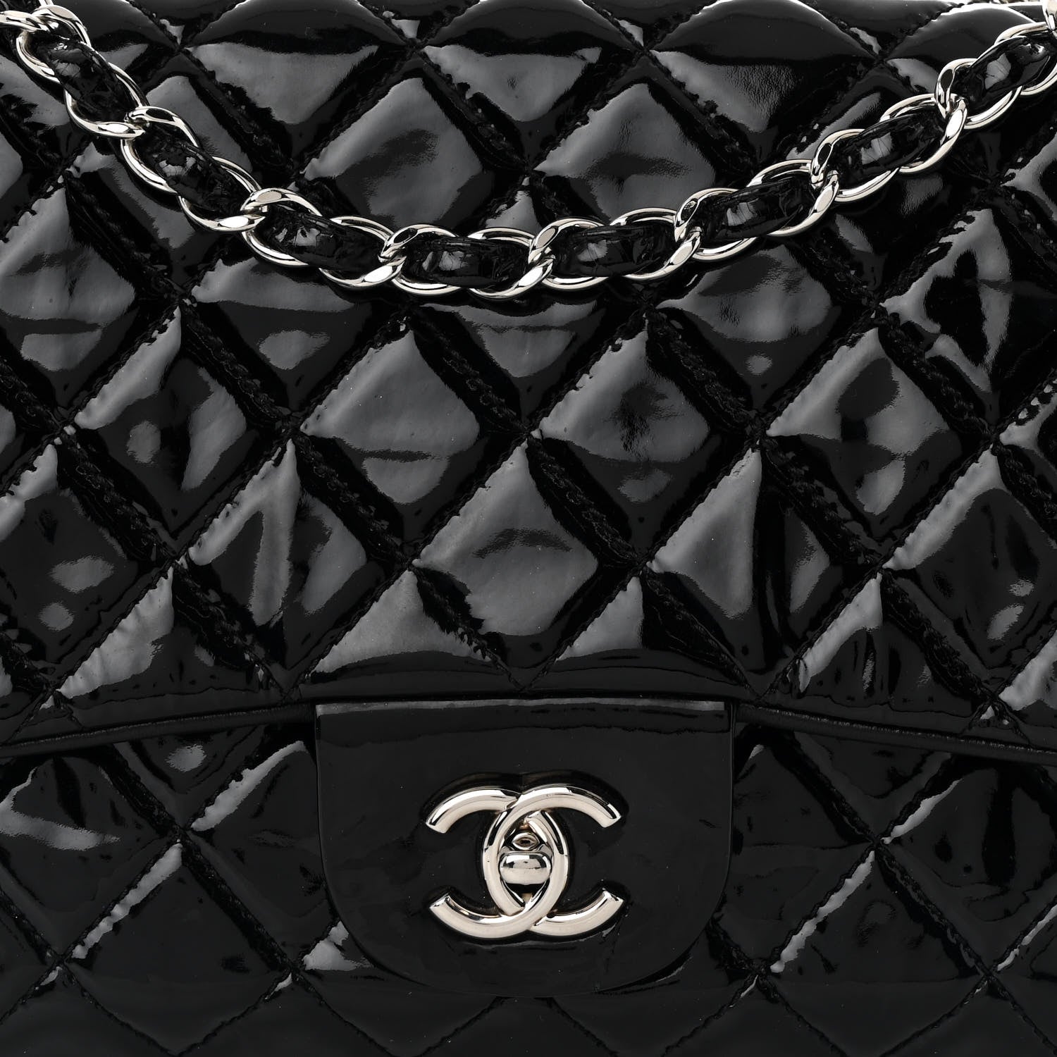 Patent Quilted Jumbo Single Flap Black
