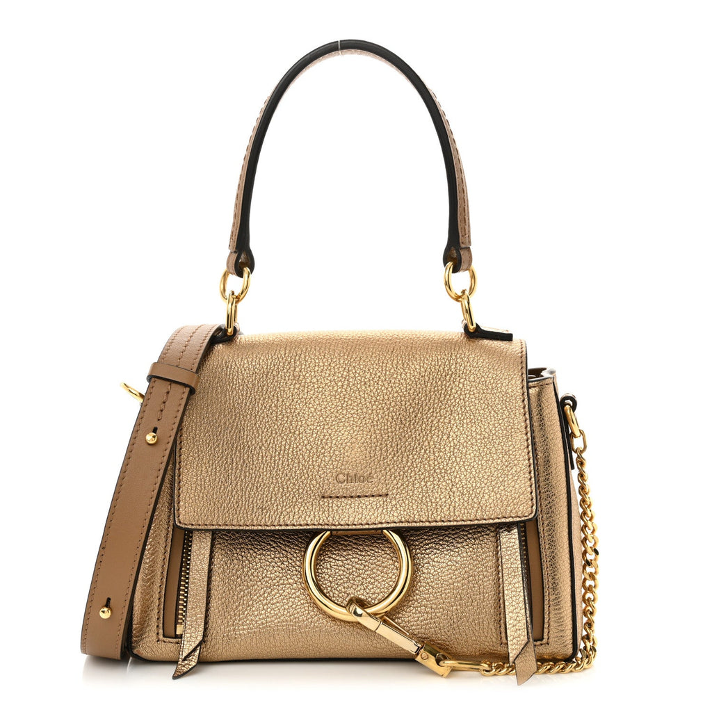 Metallic Calfskin Mini Faye Day Shoulder Bag Gold