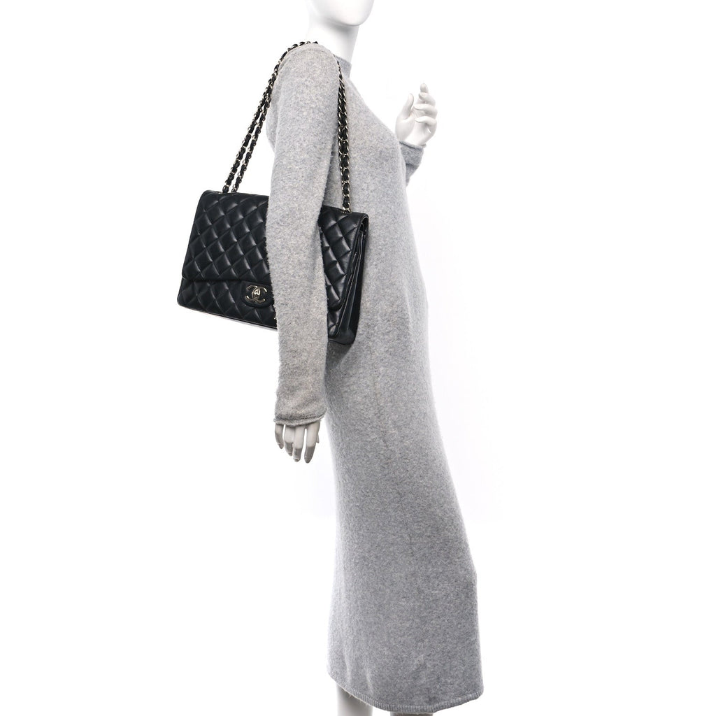 Lambskin Quilted Maxi Double Flap Black