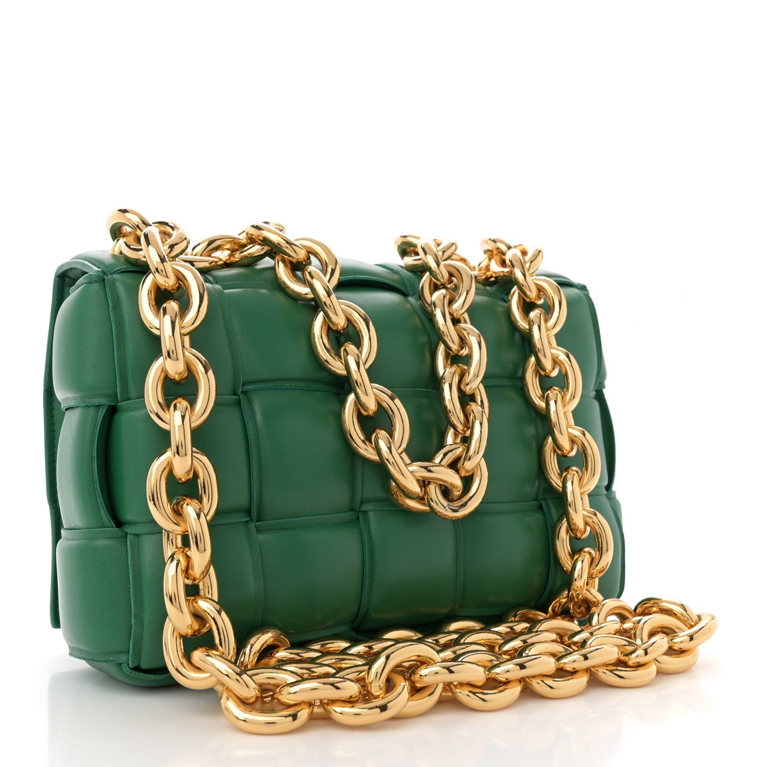 Lambskin Maxi Intreccio Padded Chain Cassette Crossbody Bag Racing Green
