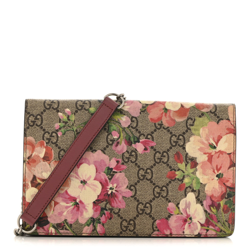 GG Supreme Monogram Blooms Chain Wallet Beige Multicolor Dry Rose