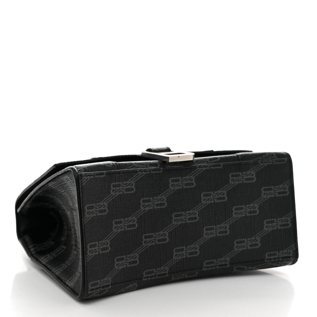 Coated Canvas BB Monogram Small Hourglass Top Handle Bag Black Grey
