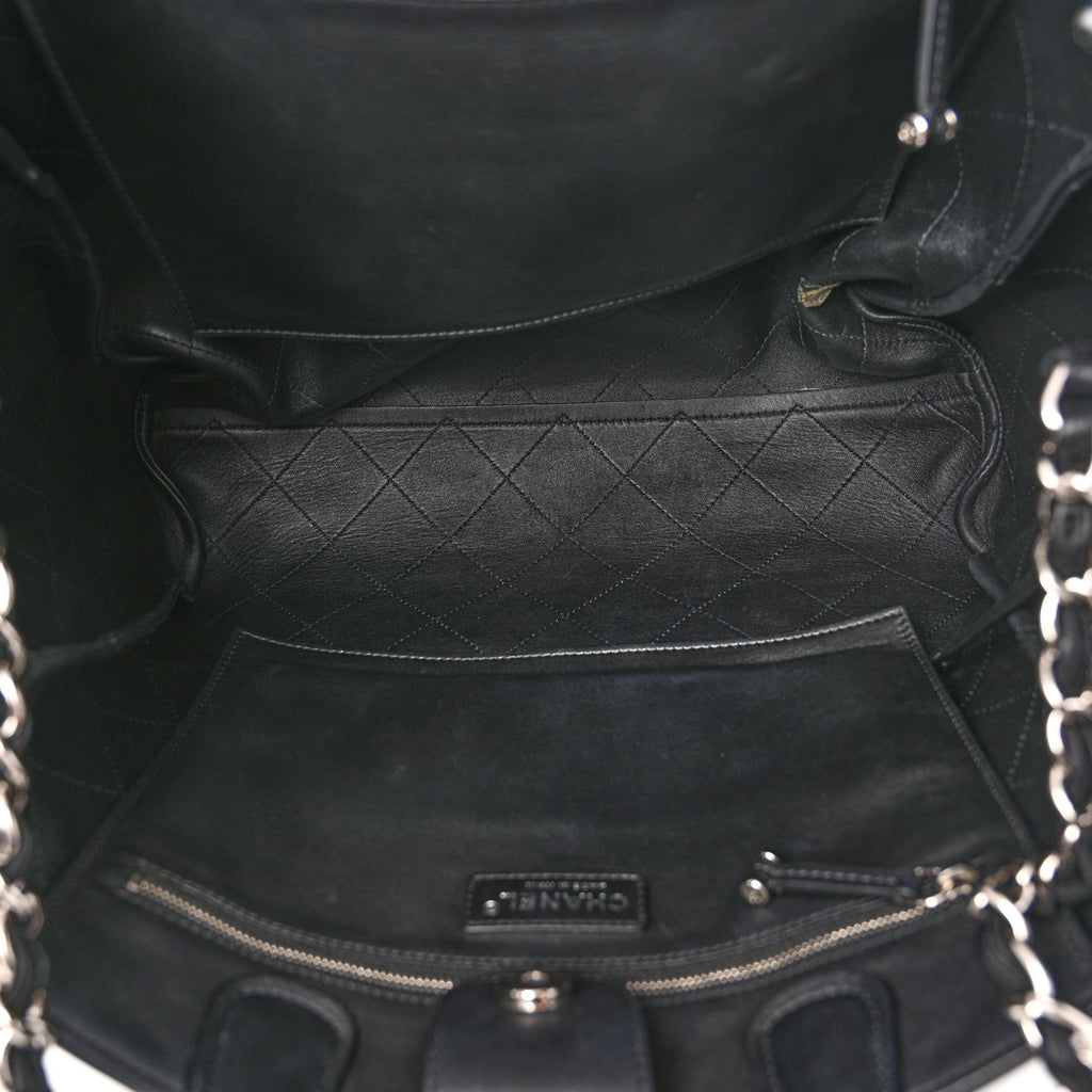 Calfskin Stitched Large Lady Coco Shopping Tote Black
